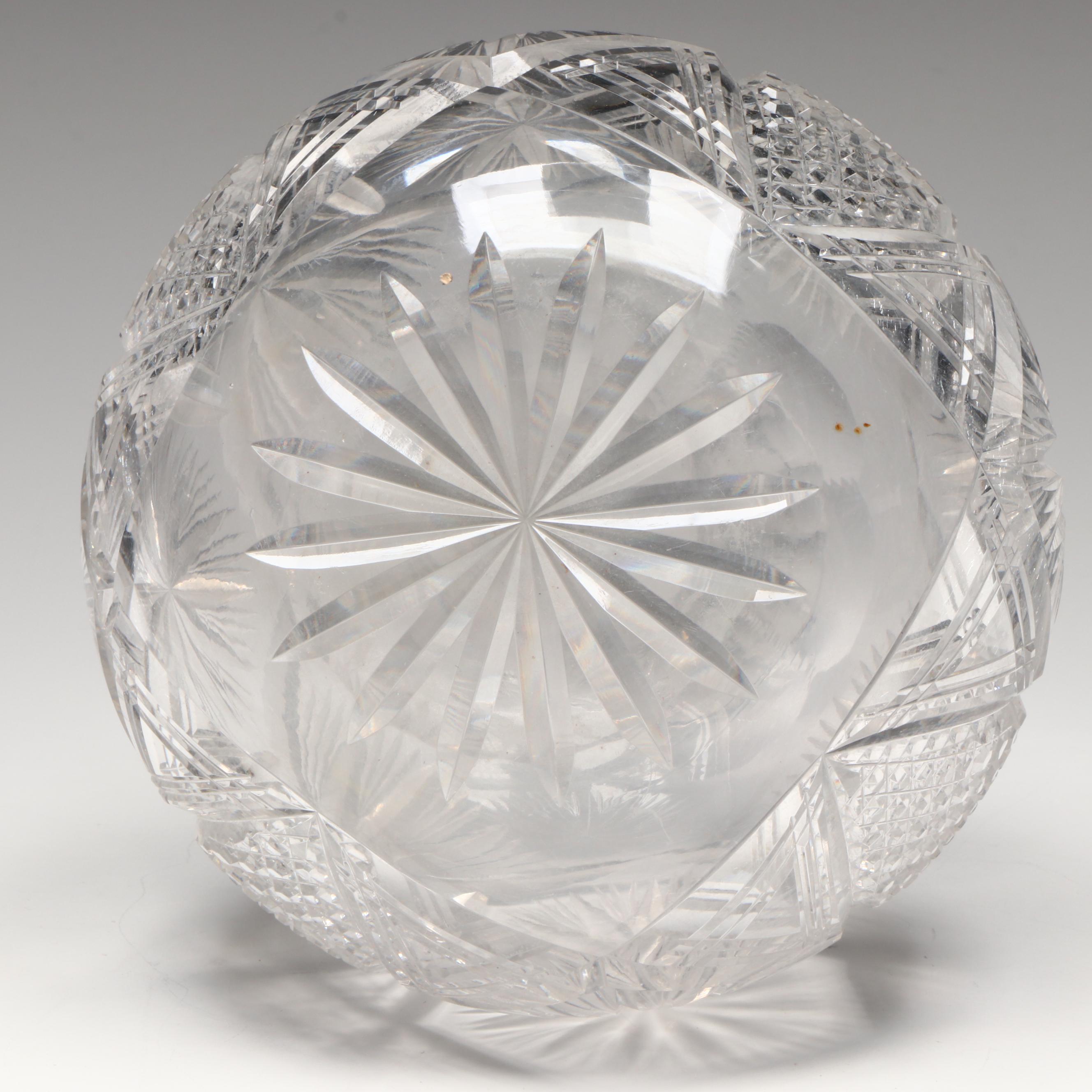 American Brilliant Style Cut Glass Carafe with Twisted Stem Wine Glasses