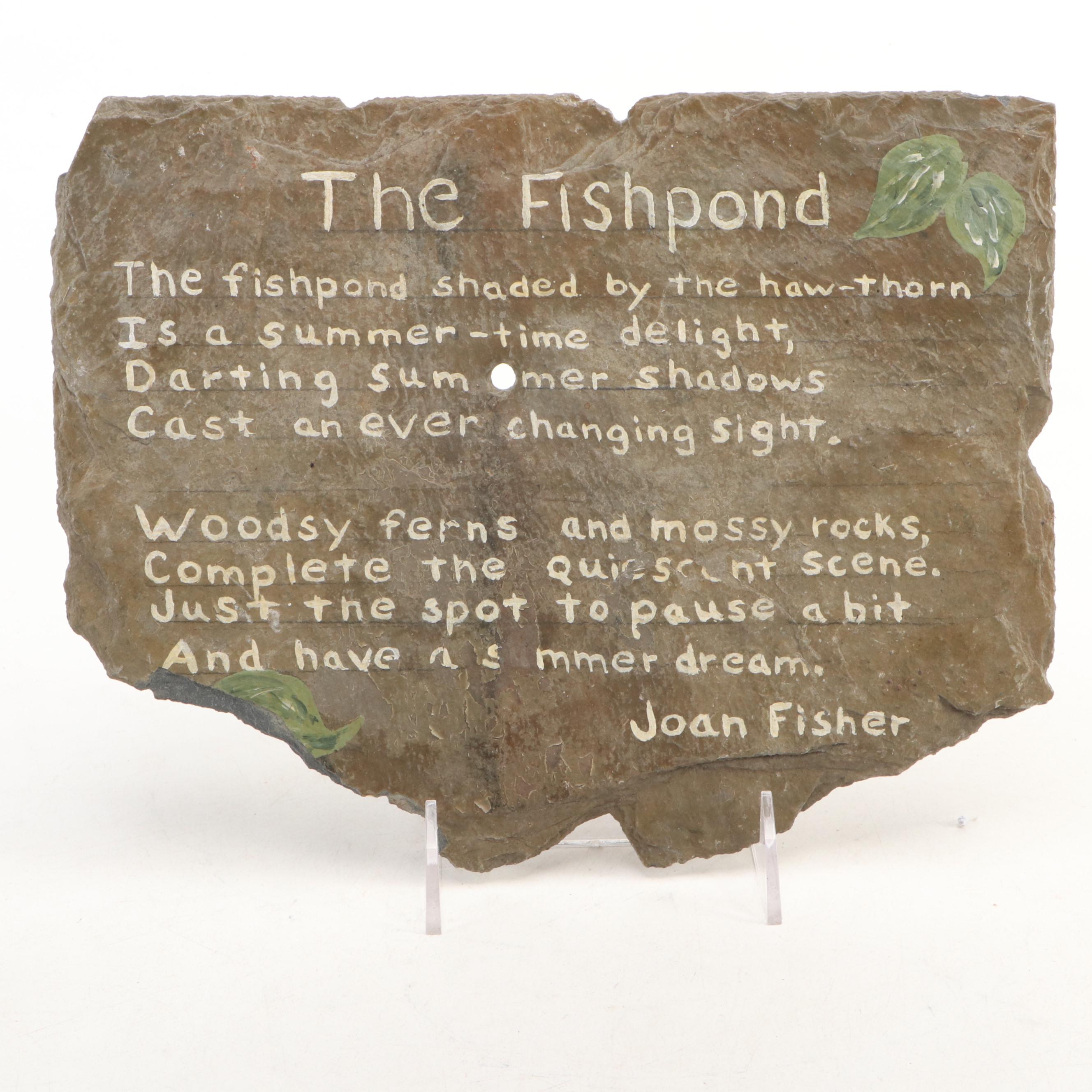 Cast Iron Scottish Terrier and Hunting Dog with "The Fishpond" Stone Sign