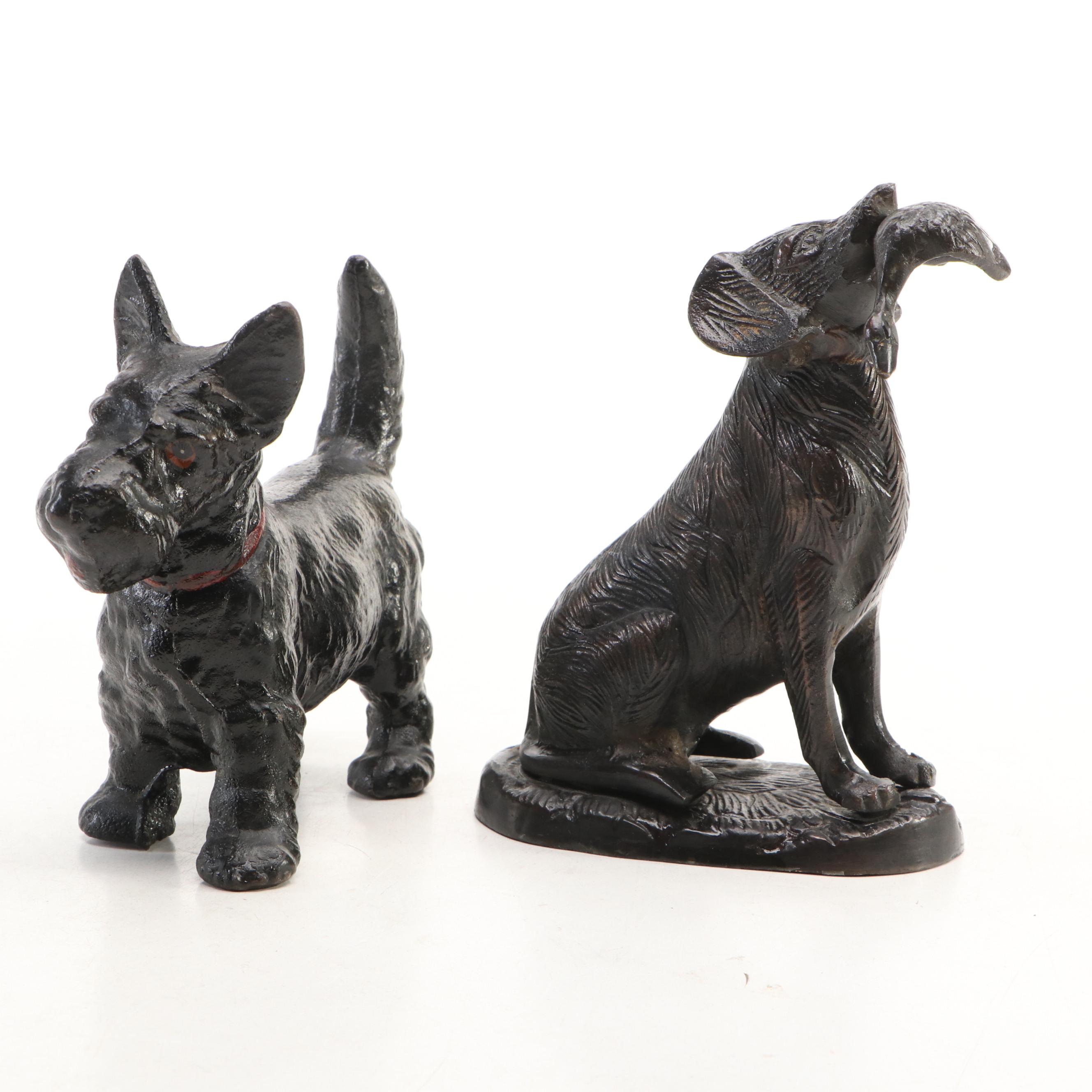 Cast Iron Scottish Terrier and Hunting Dog with "The Fishpond" Stone Sign