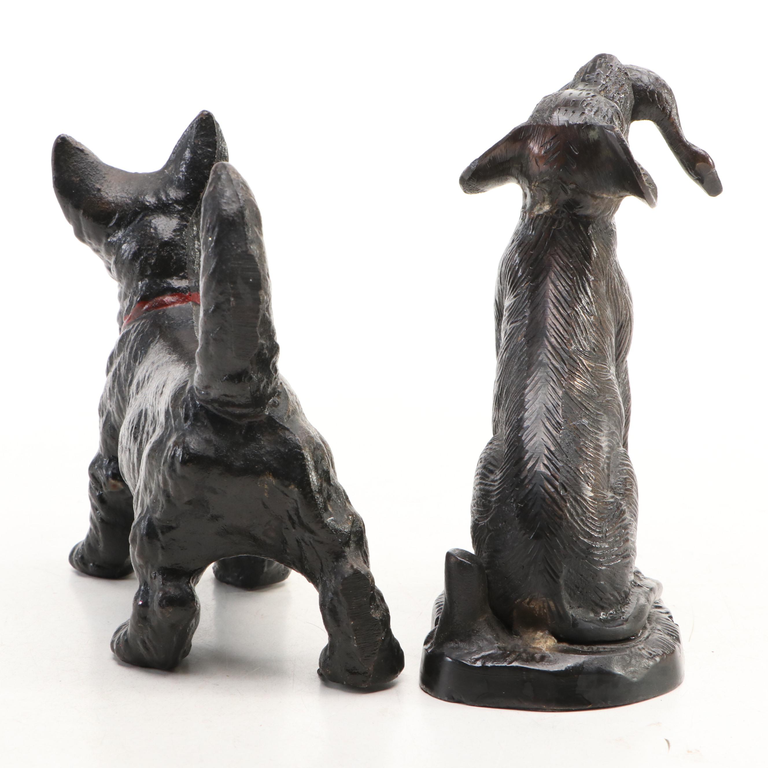 Cast Iron Scottish Terrier and Hunting Dog with "The Fishpond" Stone Sign