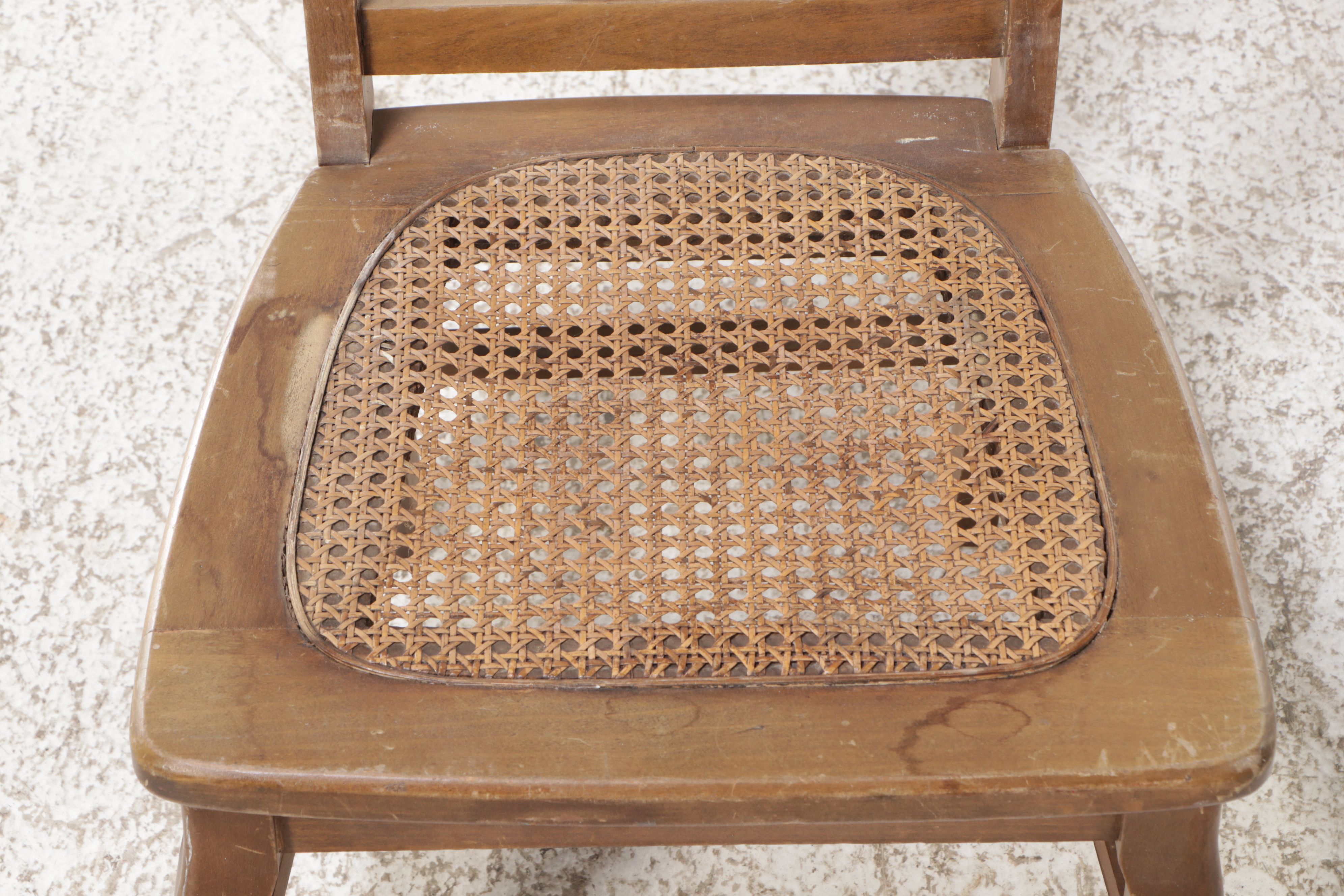 Queen Anne Style Walnut Side Chair with Rattan Seat