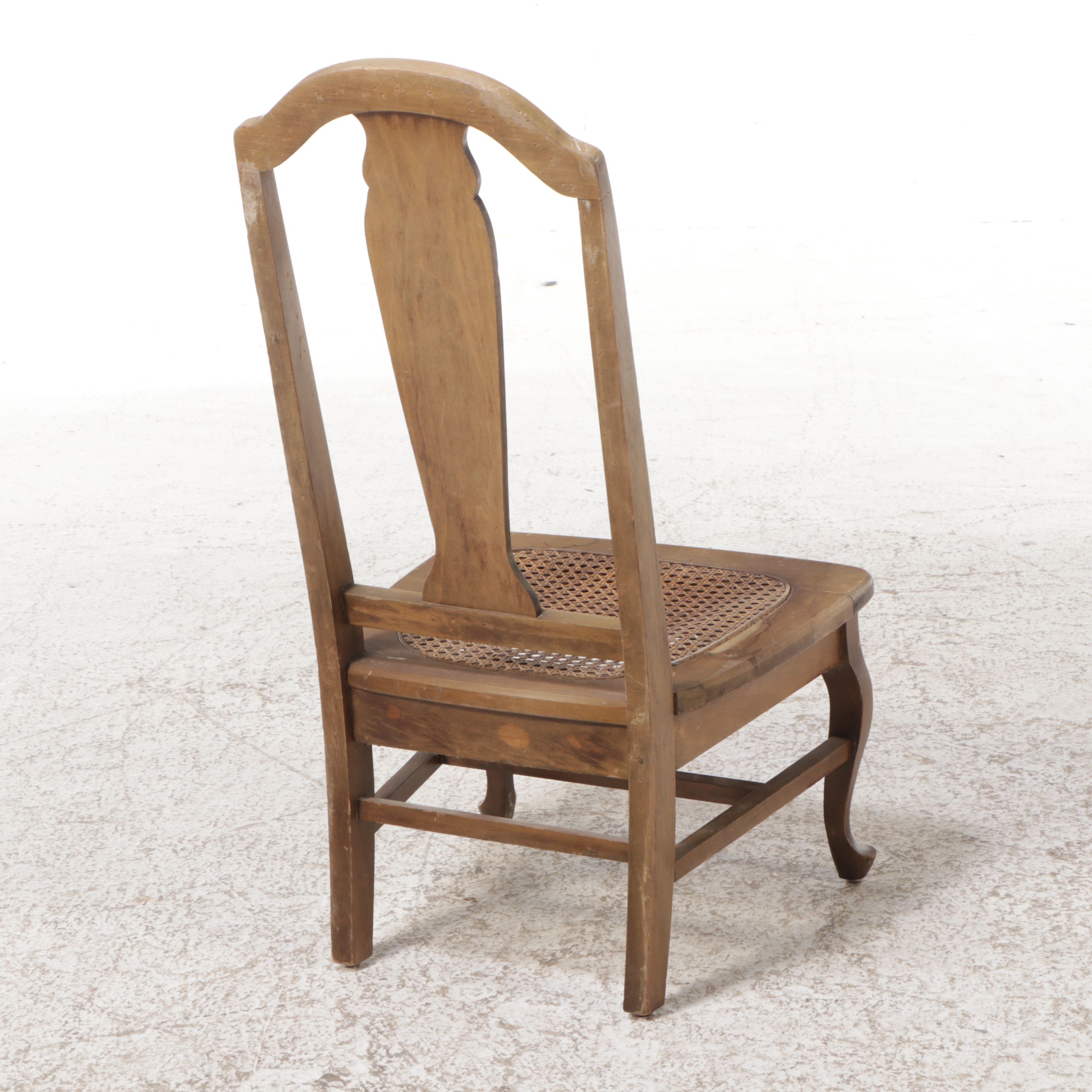 Queen Anne Style Walnut Side Chair with Rattan Seat