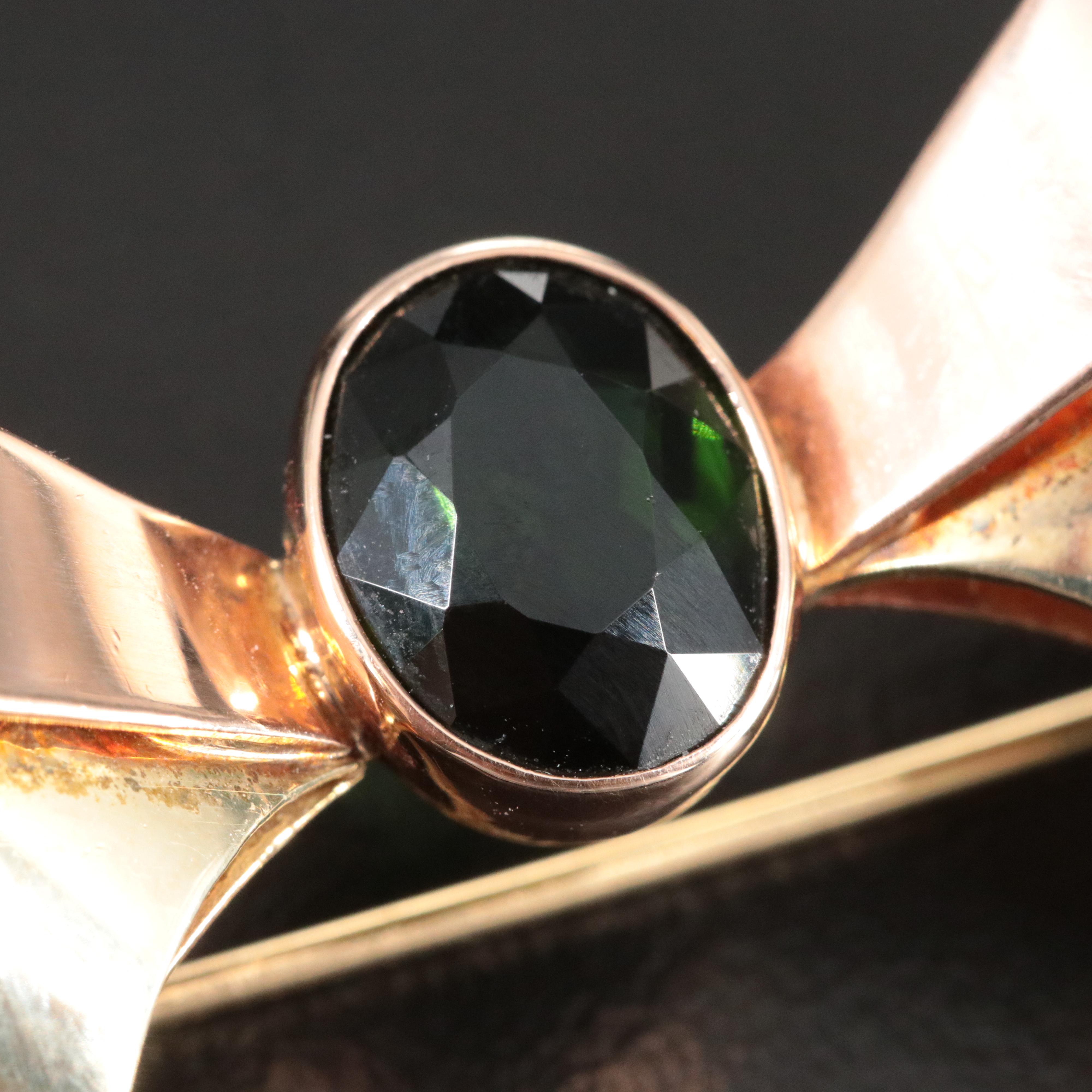 Retro 14K Tourmaline Bow Brooch with Rose Gold Accents