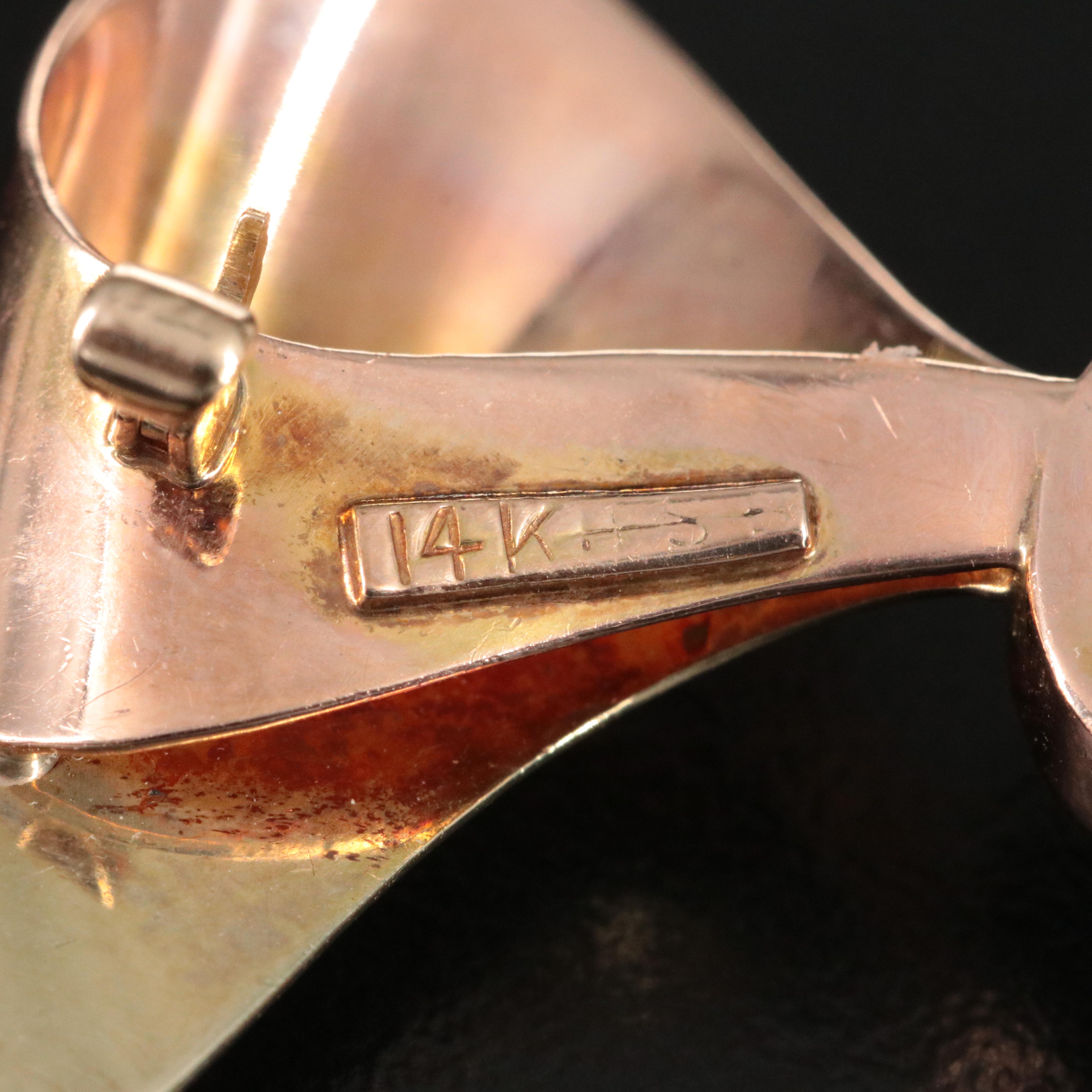 Retro 14K Tourmaline Bow Brooch with Rose Gold Accents