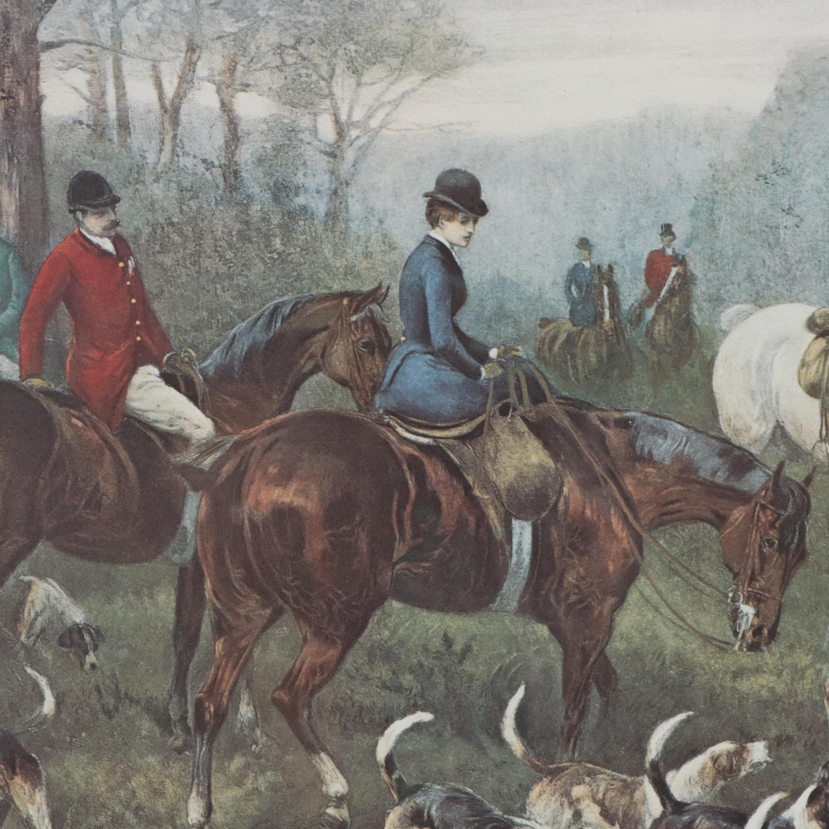 After Heywood Hardy Hunting Scene Offset Lithograph "Run to Earth"