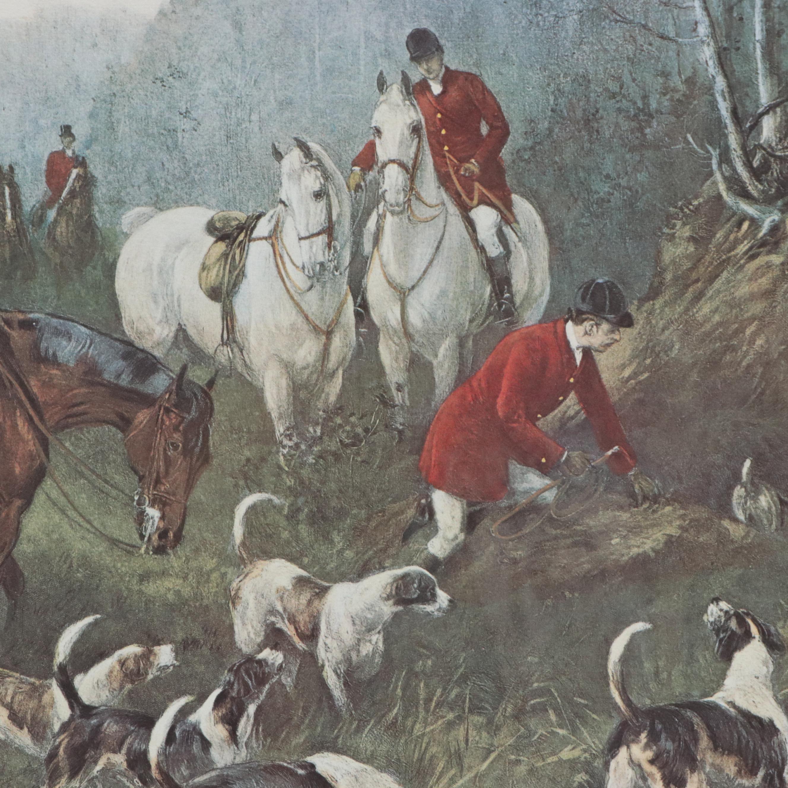 After Heywood Hardy Hunting Scene Offset Lithograph "Run to Earth"