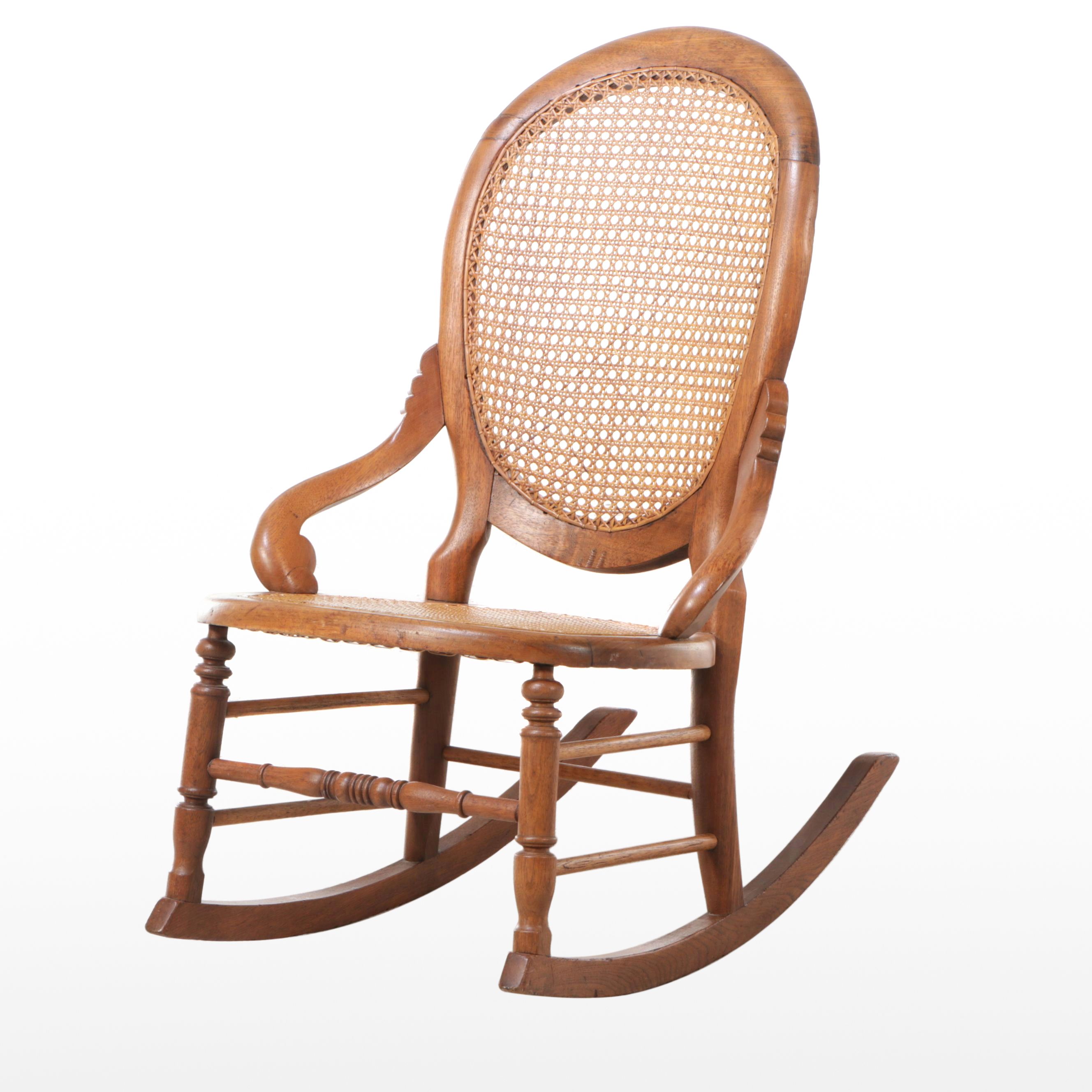 Victorian Style Oak and Rattan Rocking Chair