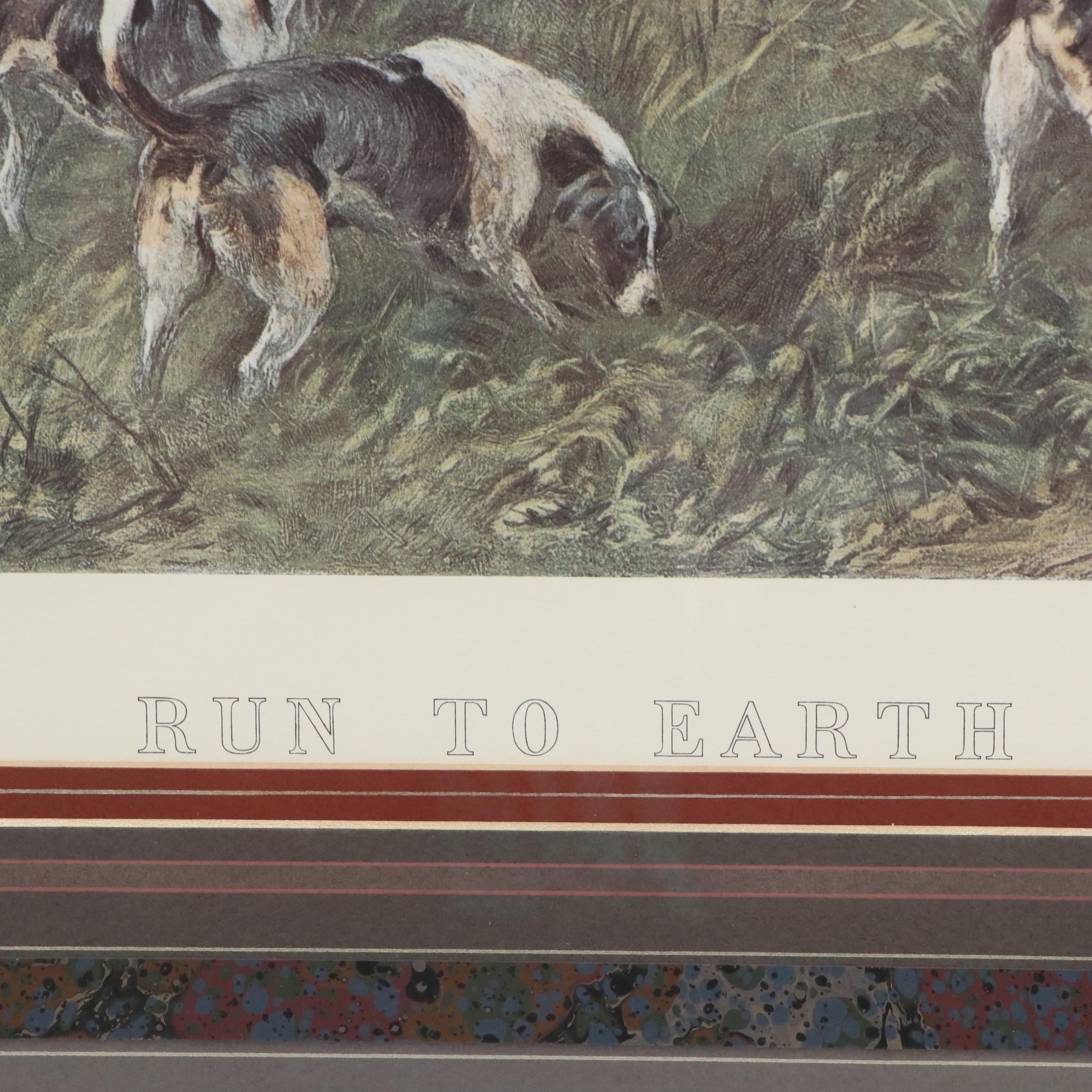 After Heywood Hardy Hunting Scene Offset Lithograph "Run to Earth"