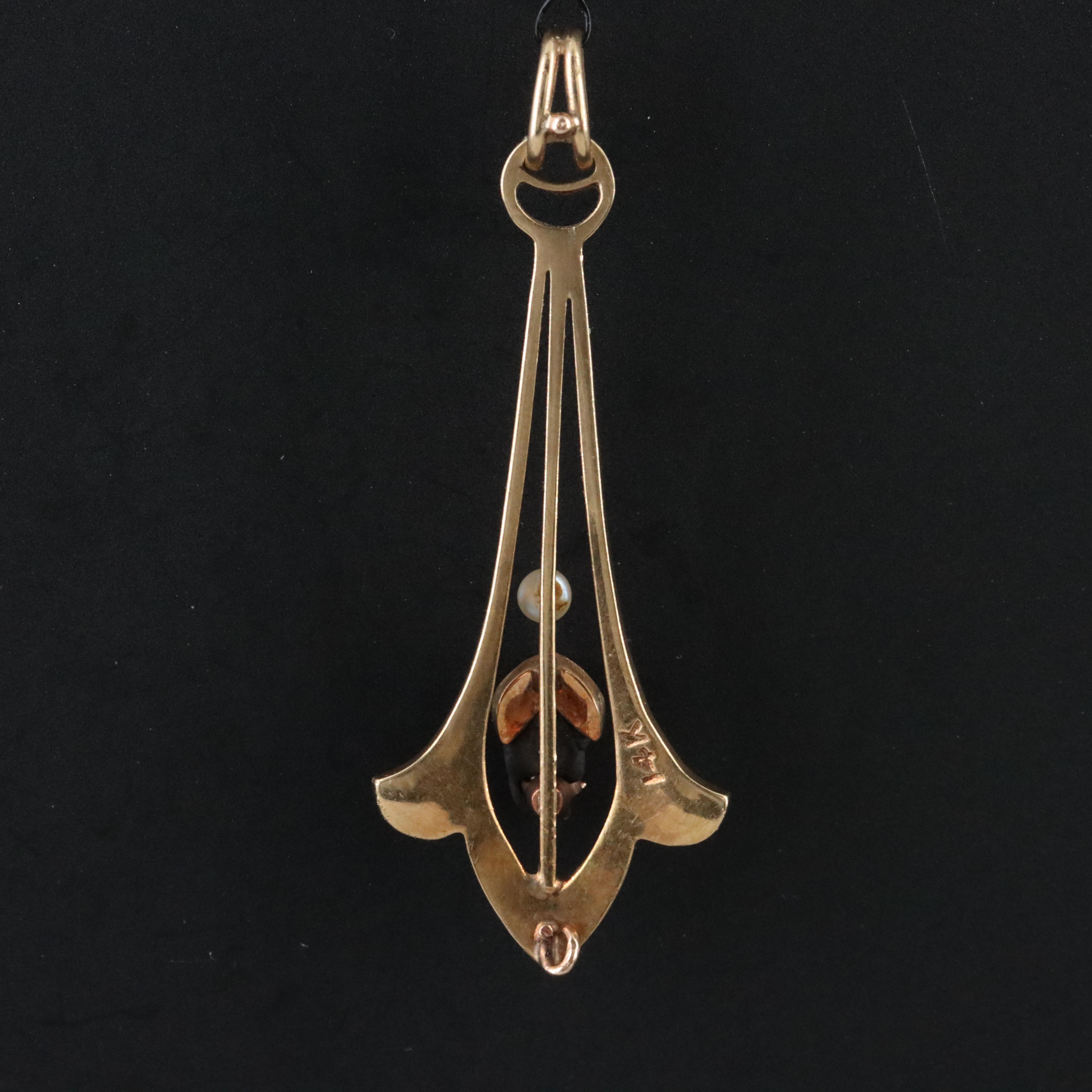 Vintage 14K 0.03 CT Diamond and Seed Pearl Pendant