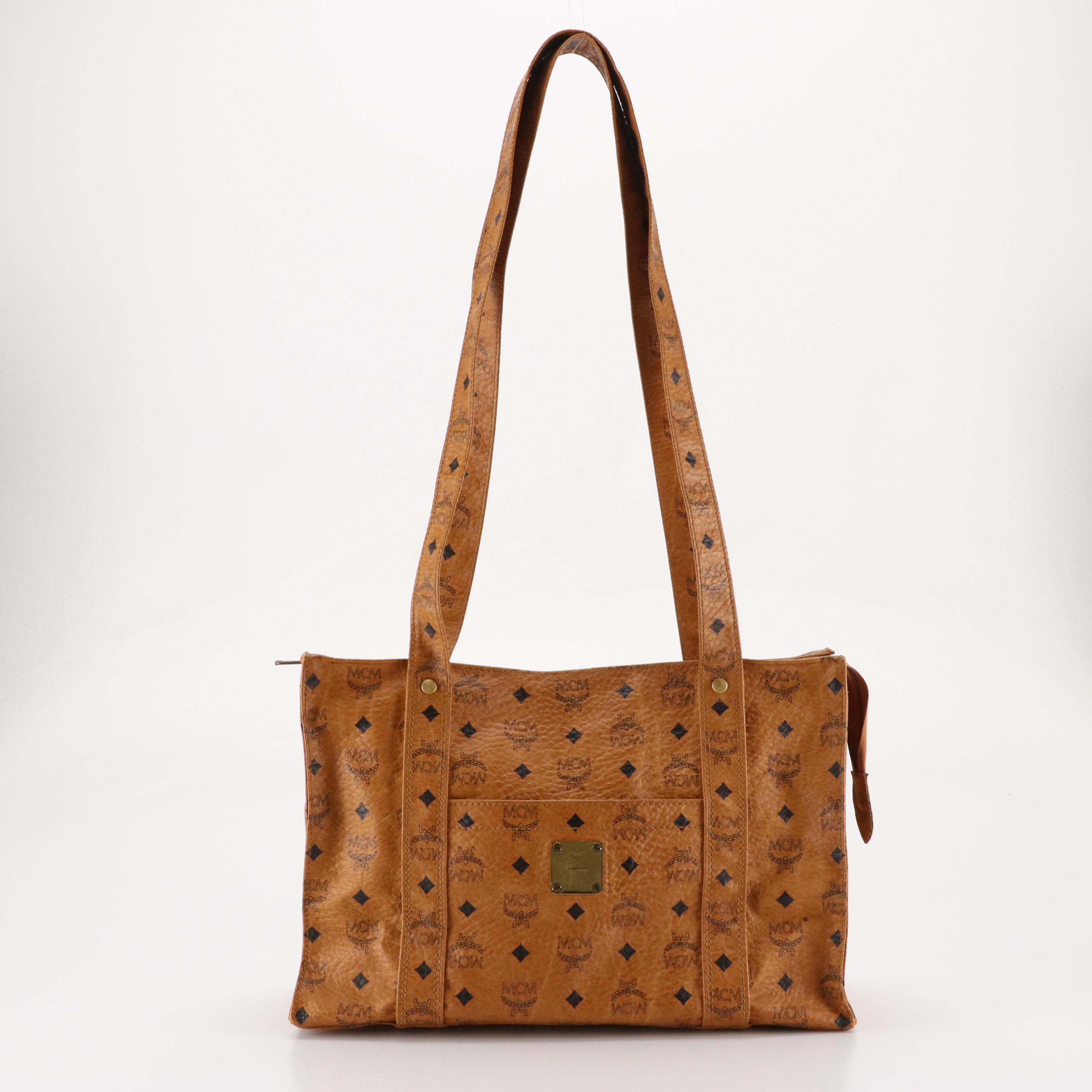 MCM Zippered Shoulder Bag in Cognac Visetos Coated Canvas