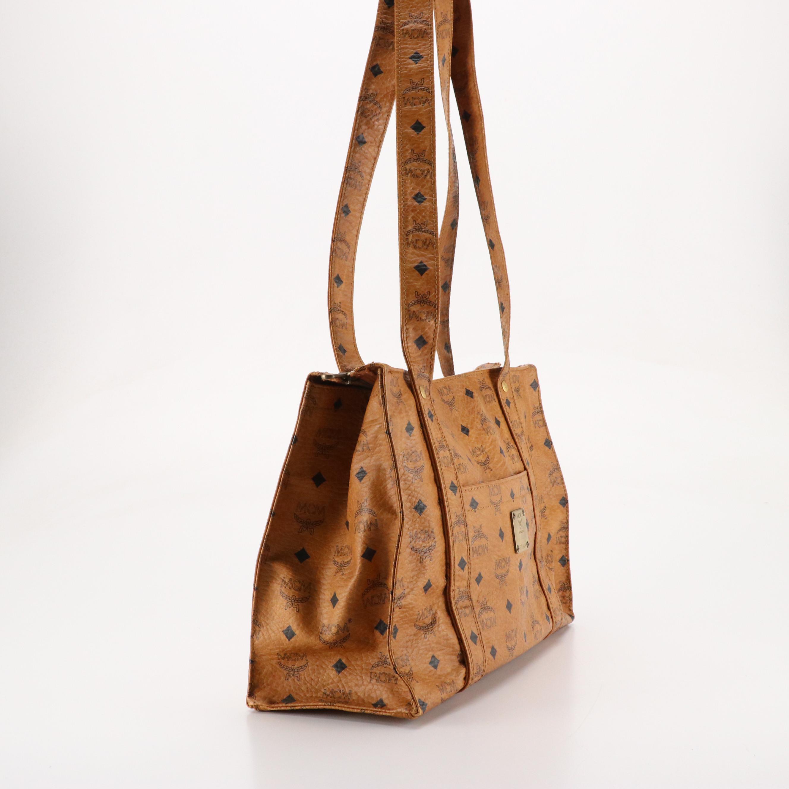 MCM Zippered Shoulder Bag in Cognac Visetos Coated Canvas