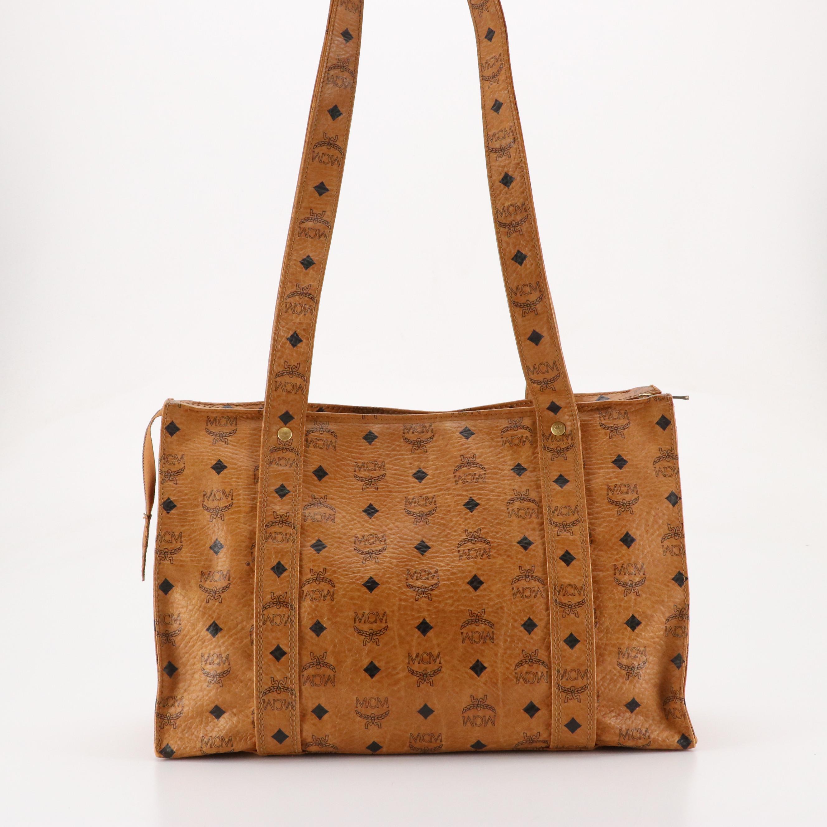 MCM Zippered Shoulder Bag in Cognac Visetos Coated Canvas