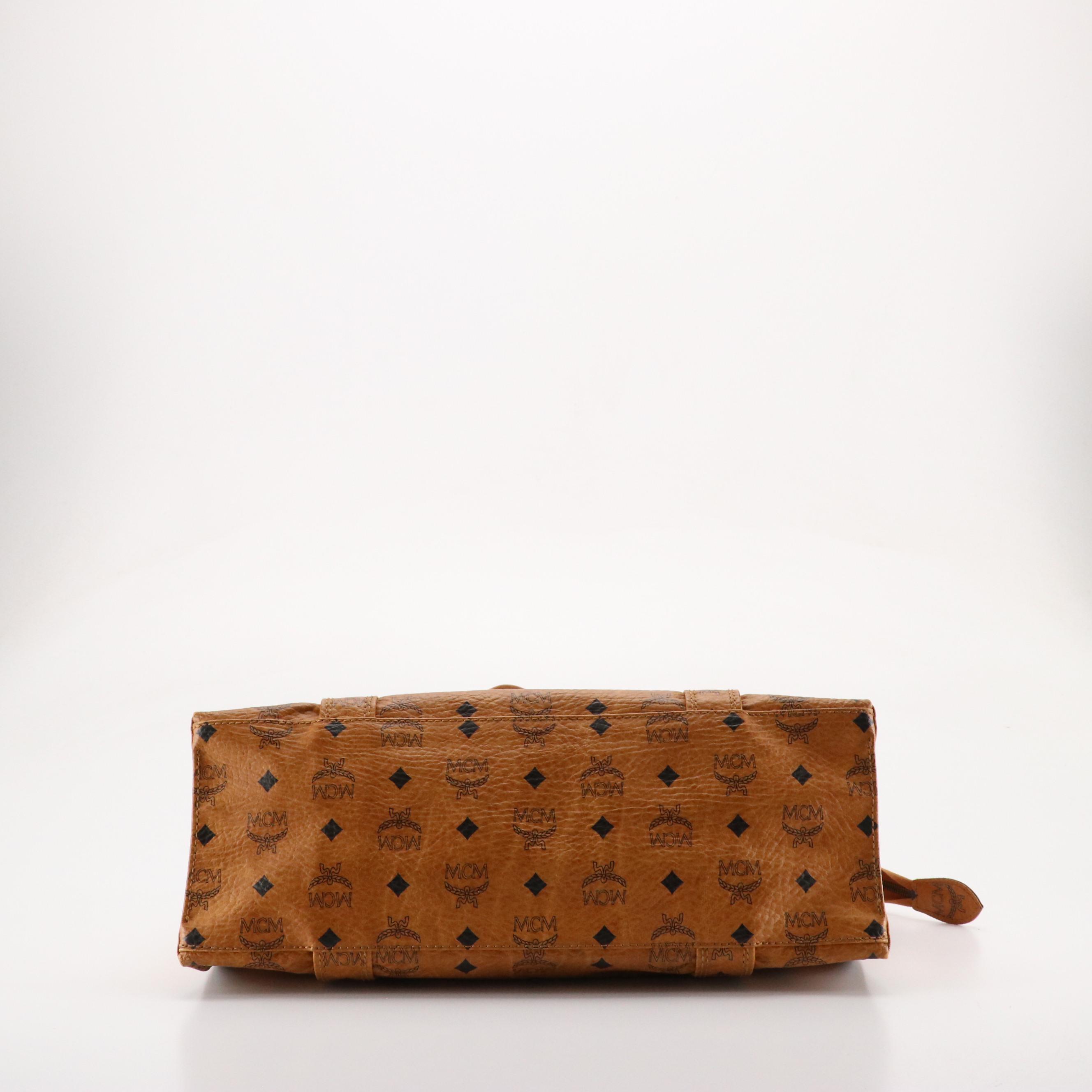 MCM Zippered Shoulder Bag in Cognac Visetos Coated Canvas