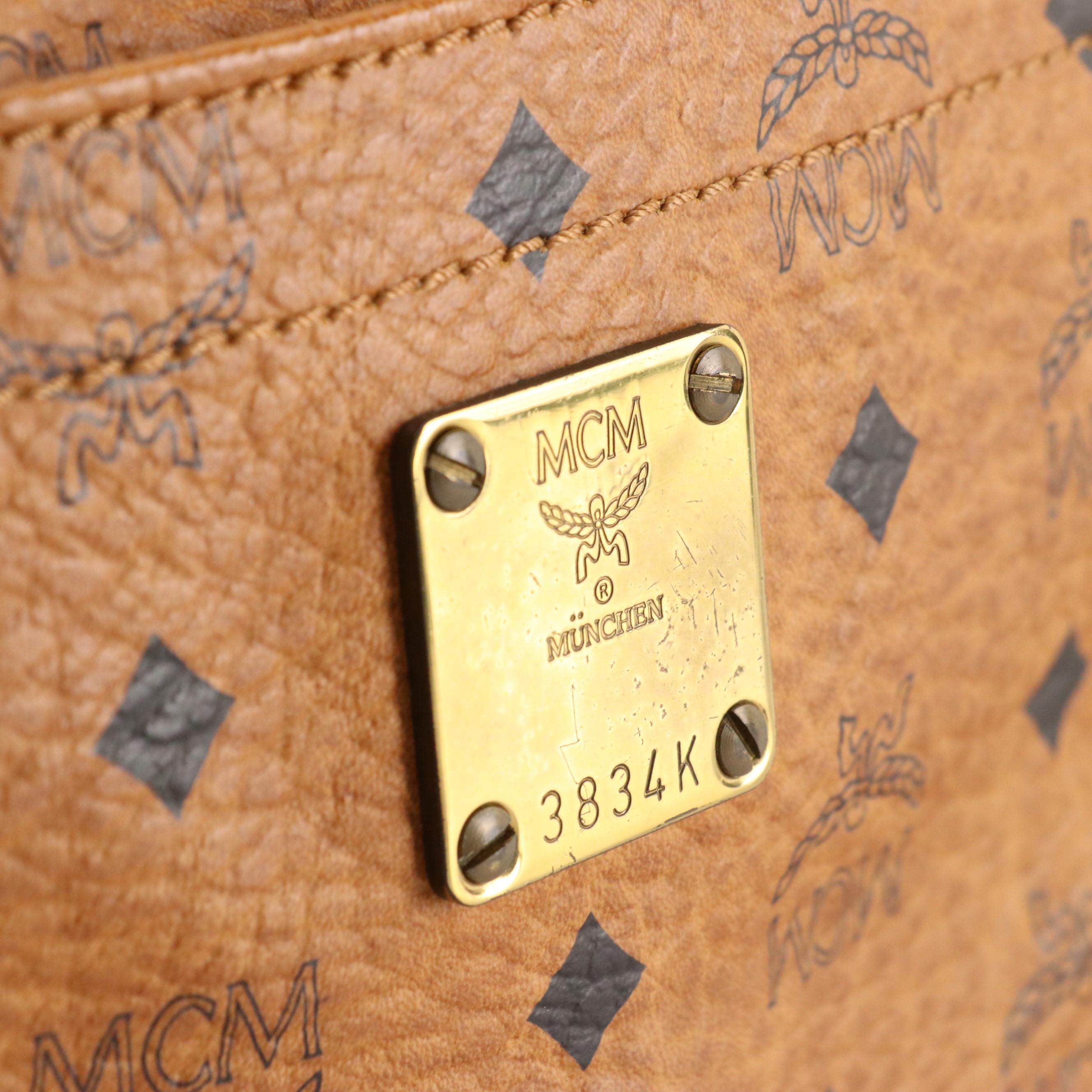 MCM Zippered Shoulder Bag in Cognac Visetos Coated Canvas