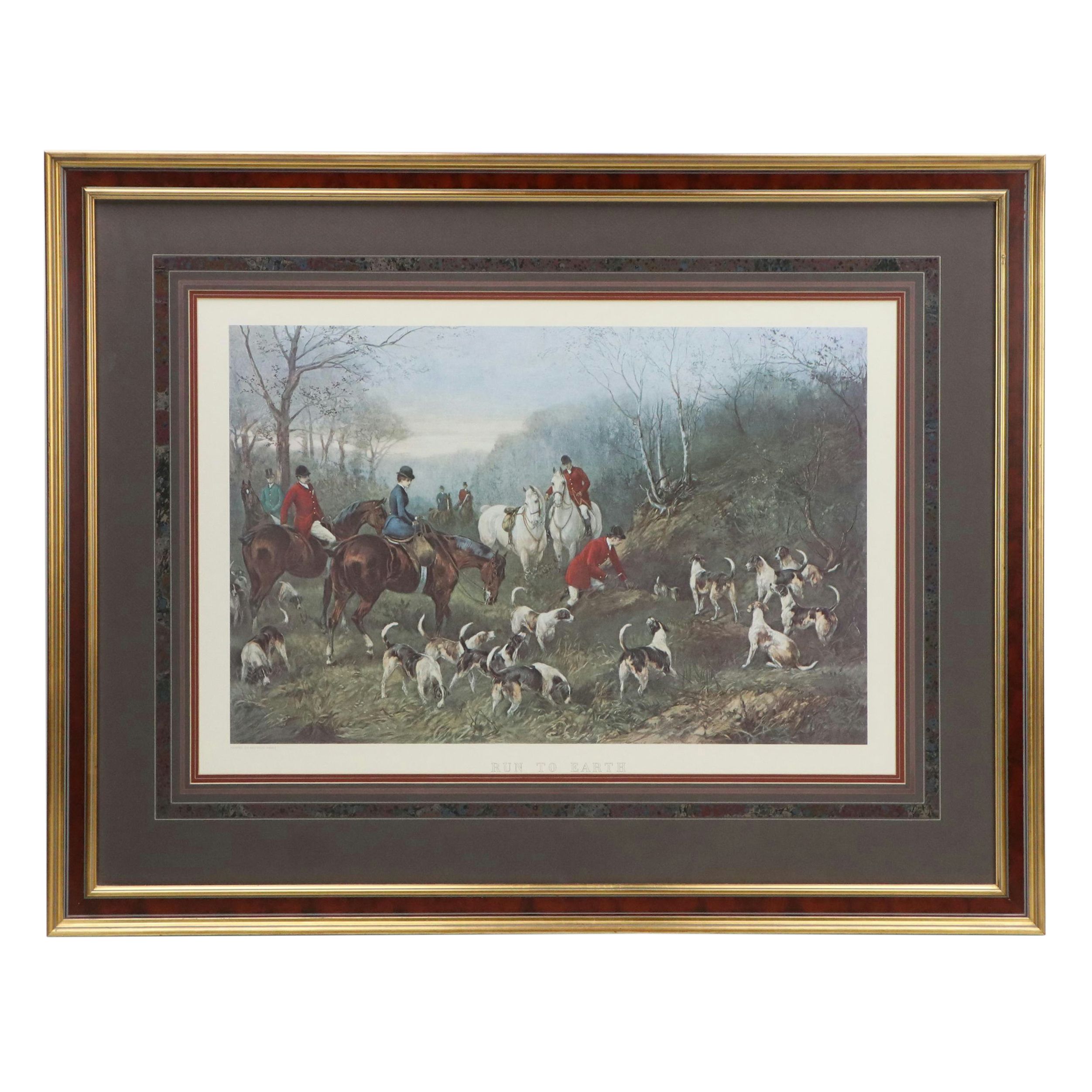 After Heywood Hardy Hunting Scene Offset Lithograph "Run to Earth"