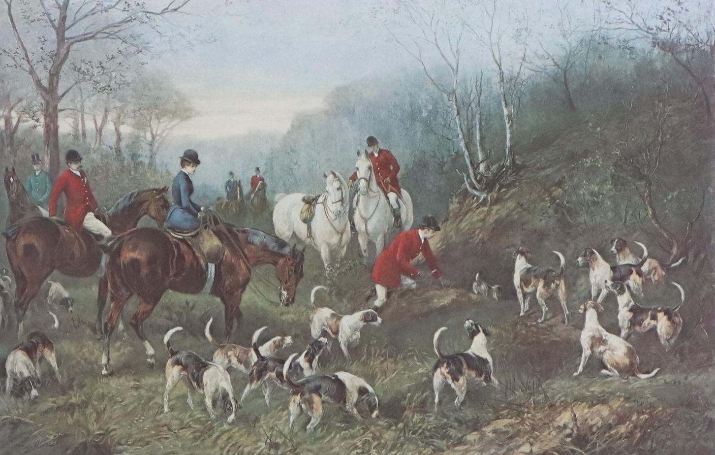 After Heywood Hardy Hunting Scene Offset Lithograph "Run to Earth"