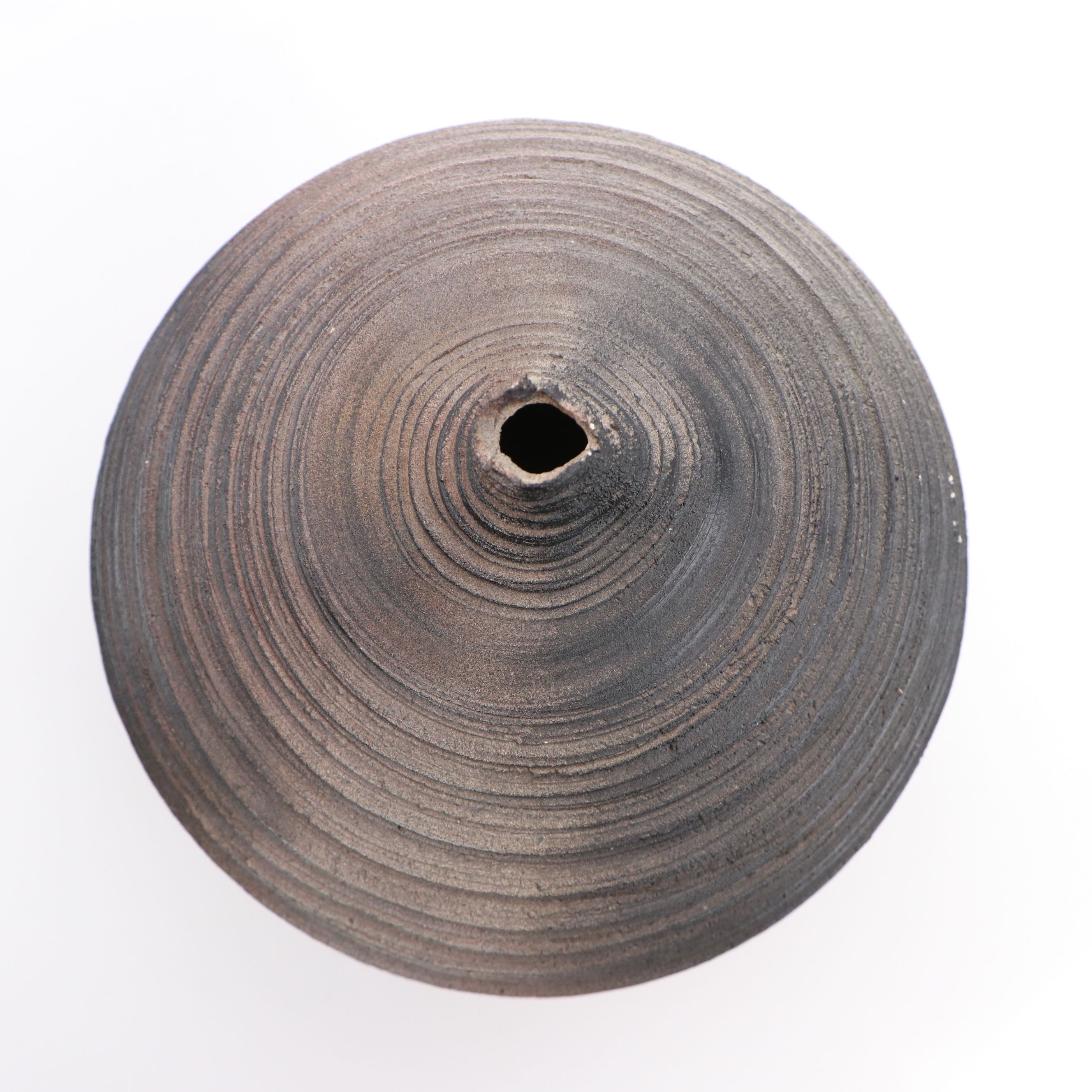 Contemporary Ribbed Art Pottery Orb-Shaped Bottle Vase