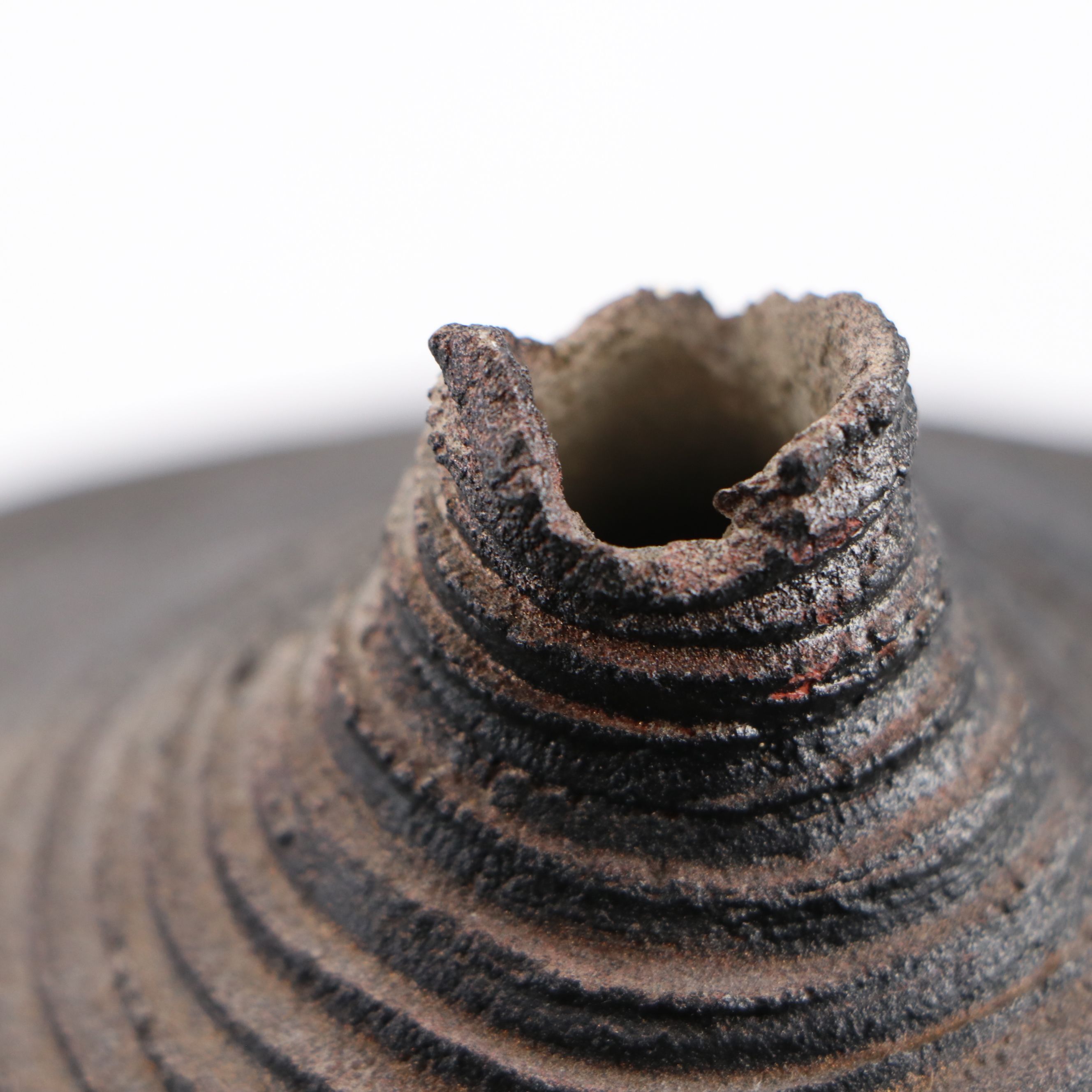 Contemporary Ribbed Art Pottery Orb-Shaped Bottle Vase