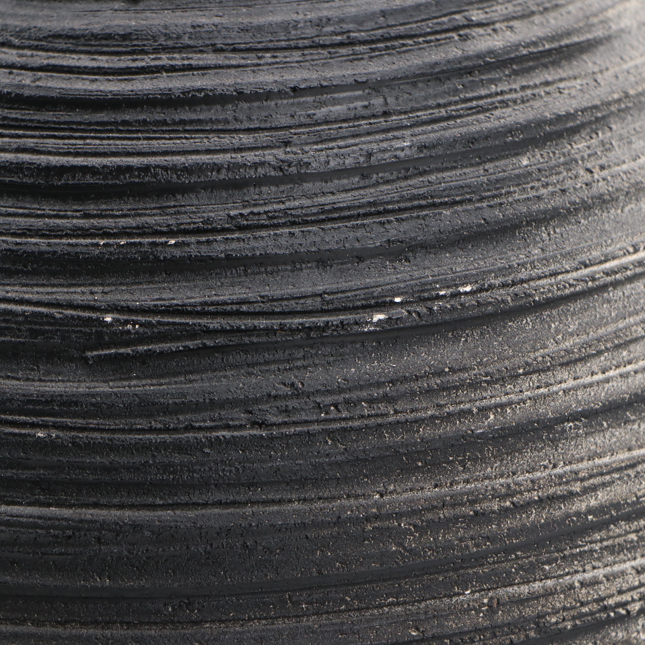 Contemporary Ribbed Art Pottery Orb-Shaped Bottle Vase