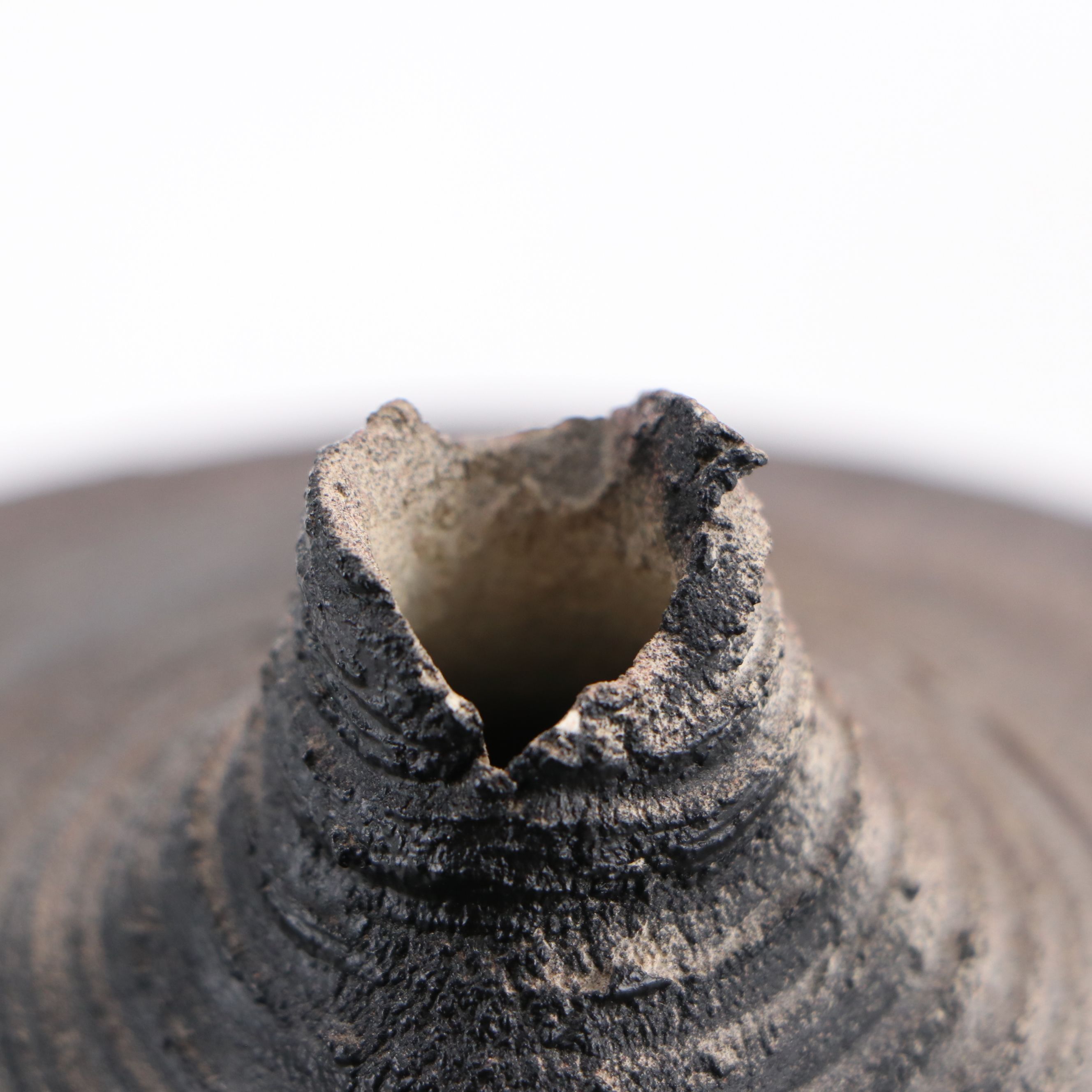 Contemporary Ribbed Art Pottery Orb-Shaped Bottle Vase