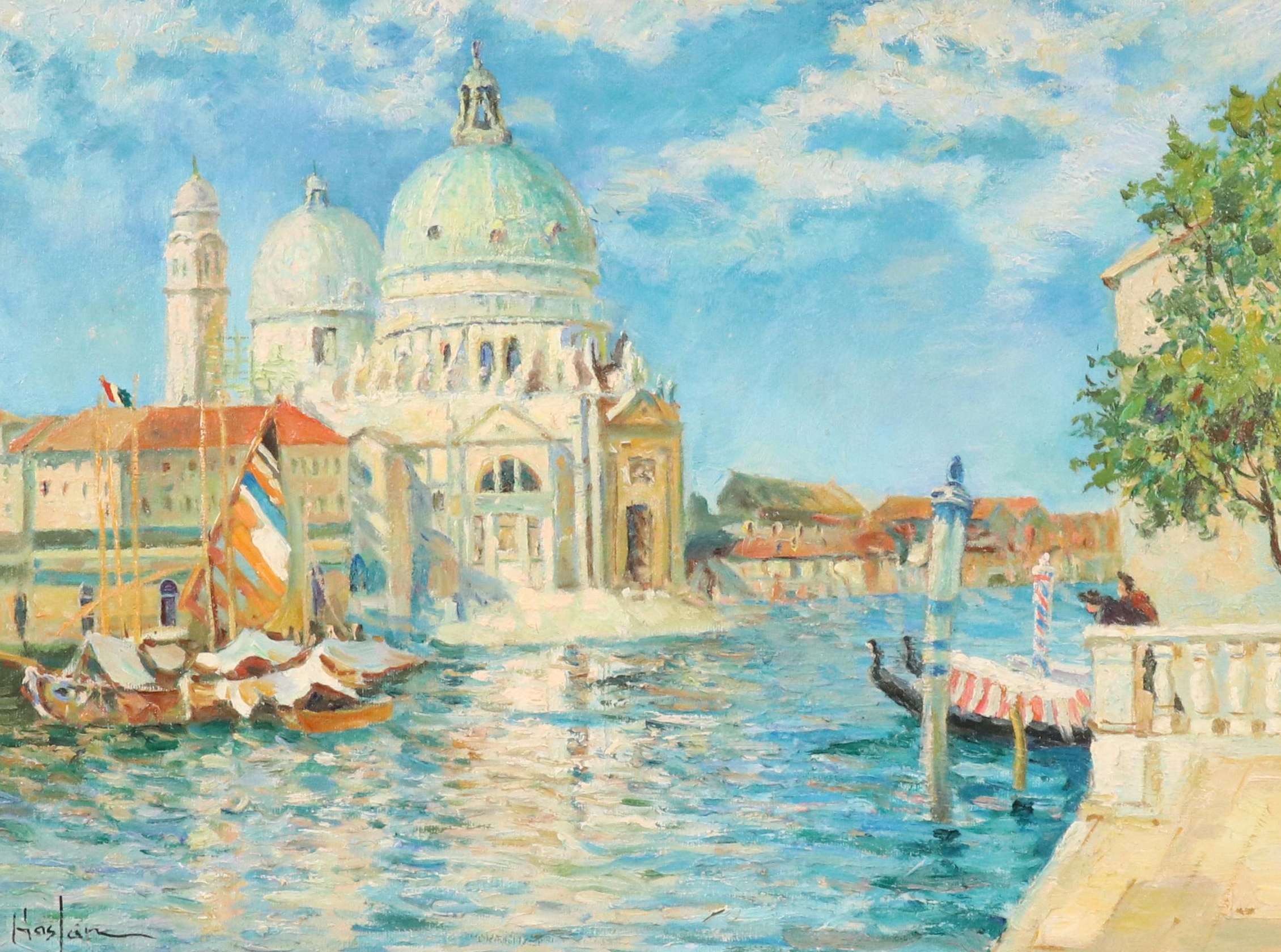 Venetian Canal Oil Painting Depicting Basilica of Santa Maria della Salute