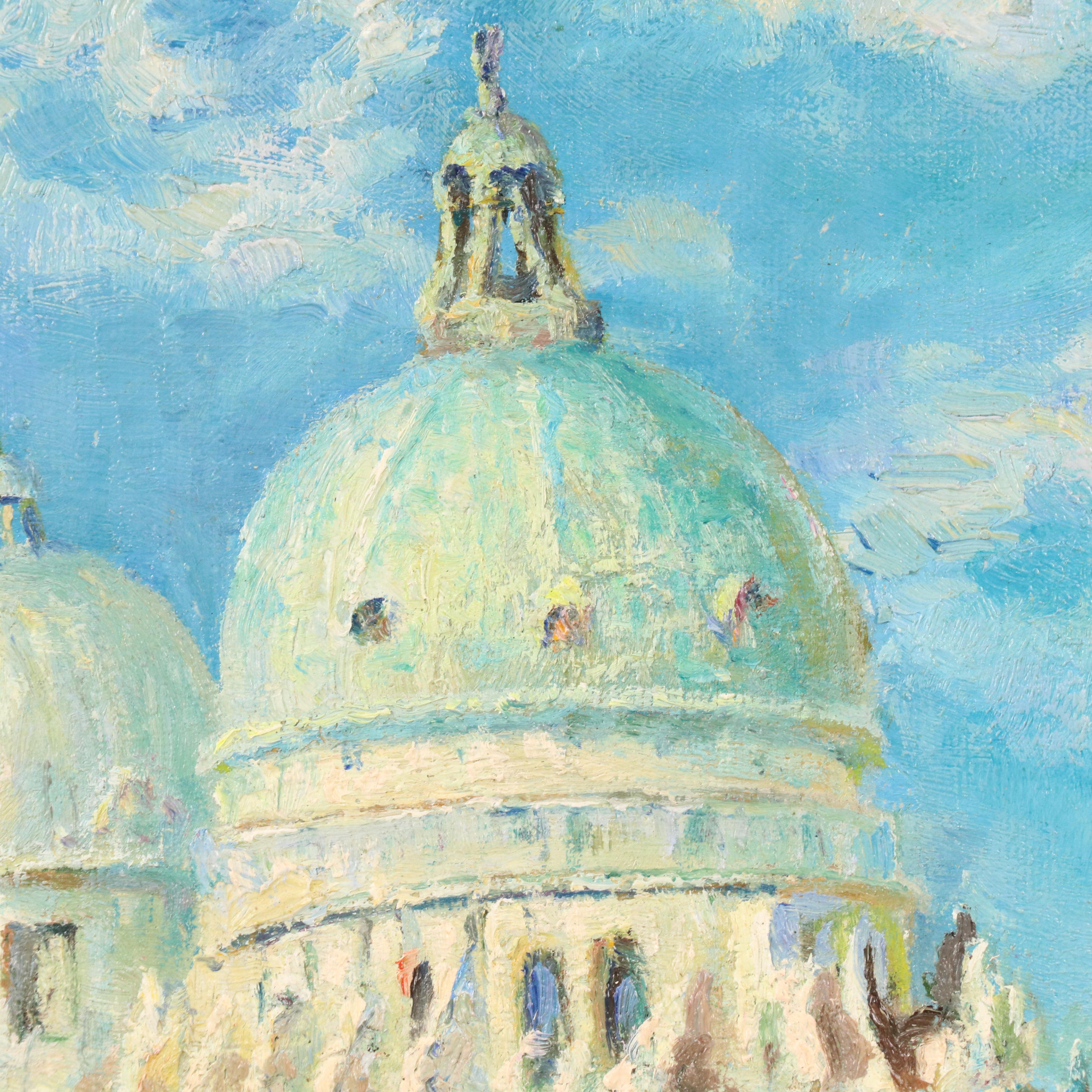 Venetian Canal Oil Painting Depicting Basilica of Santa Maria della Salute