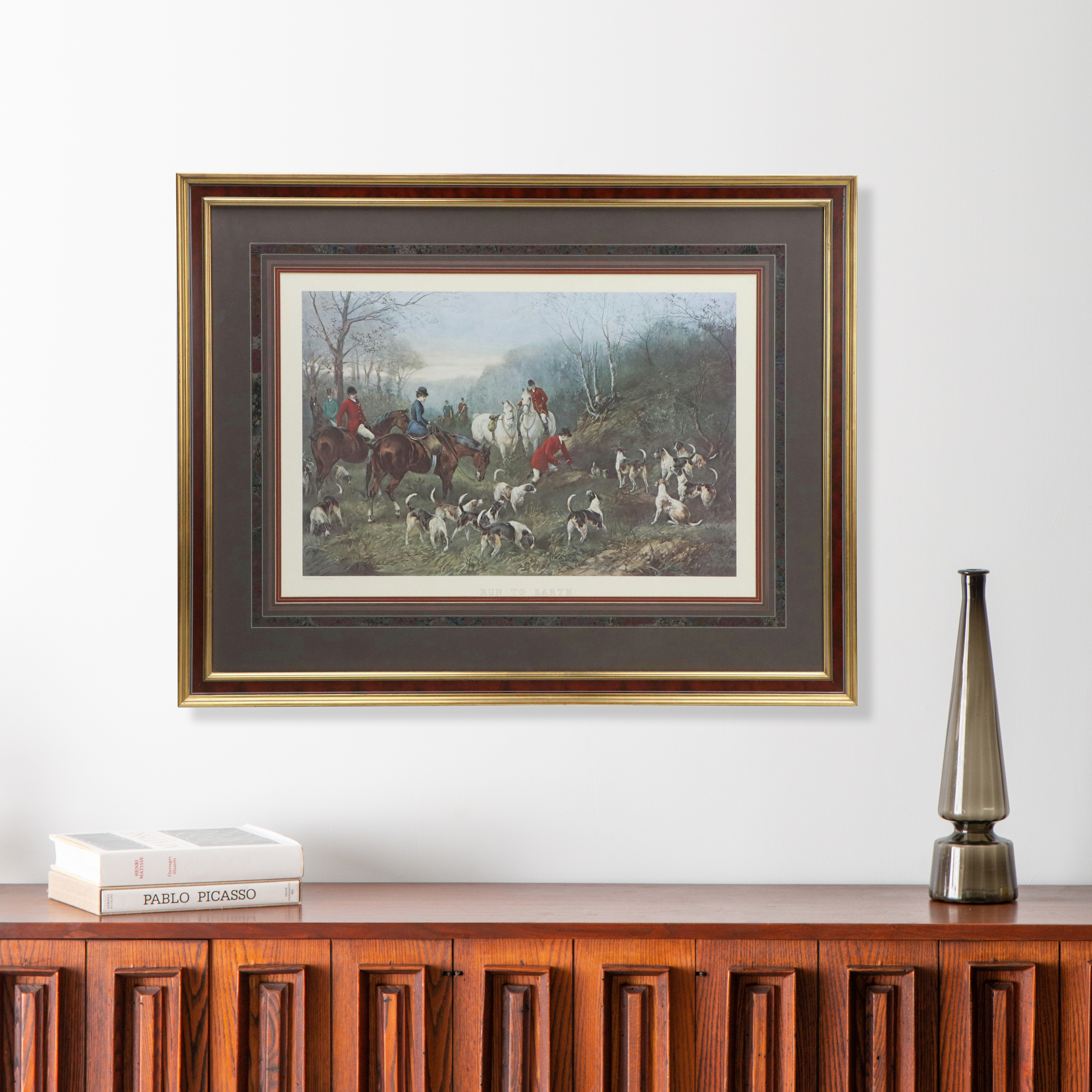 After Heywood Hardy Hunting Scene Offset Lithograph "Run to Earth"
