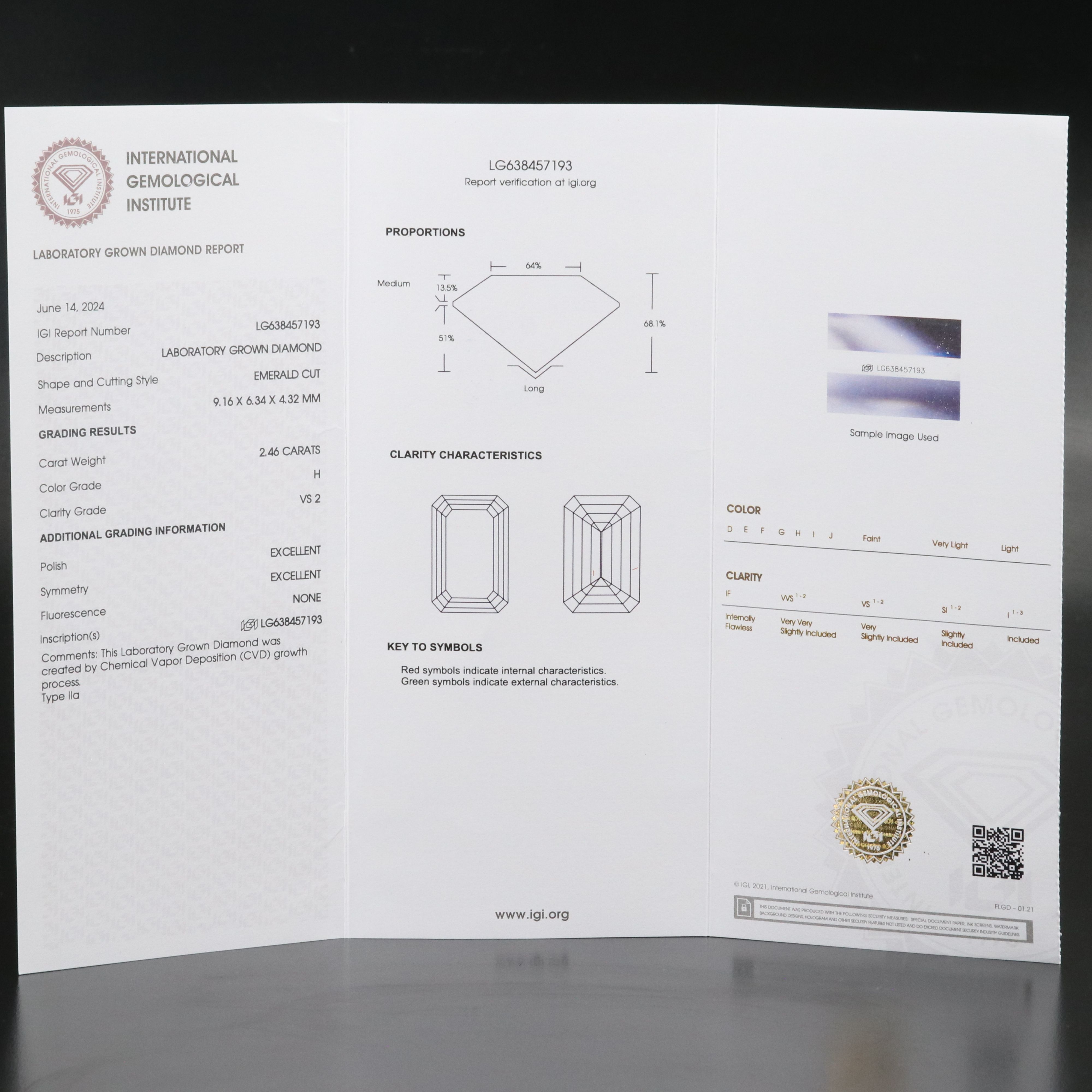 Loose 2.46 CT Lab Grown Diamond with IGI Report