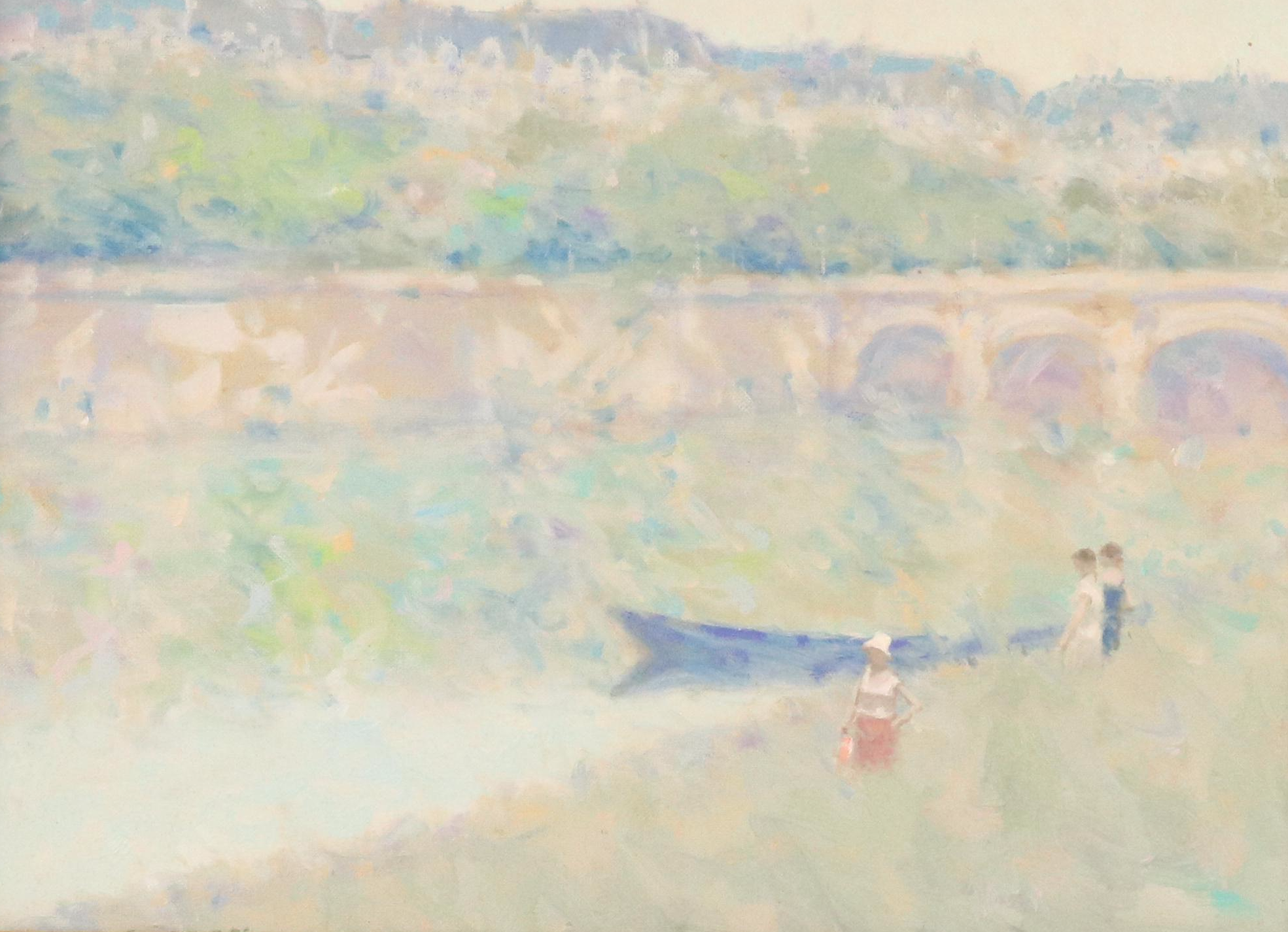 Impressionist Style River Landscape Oil Painting, Mid to Late 20th Century