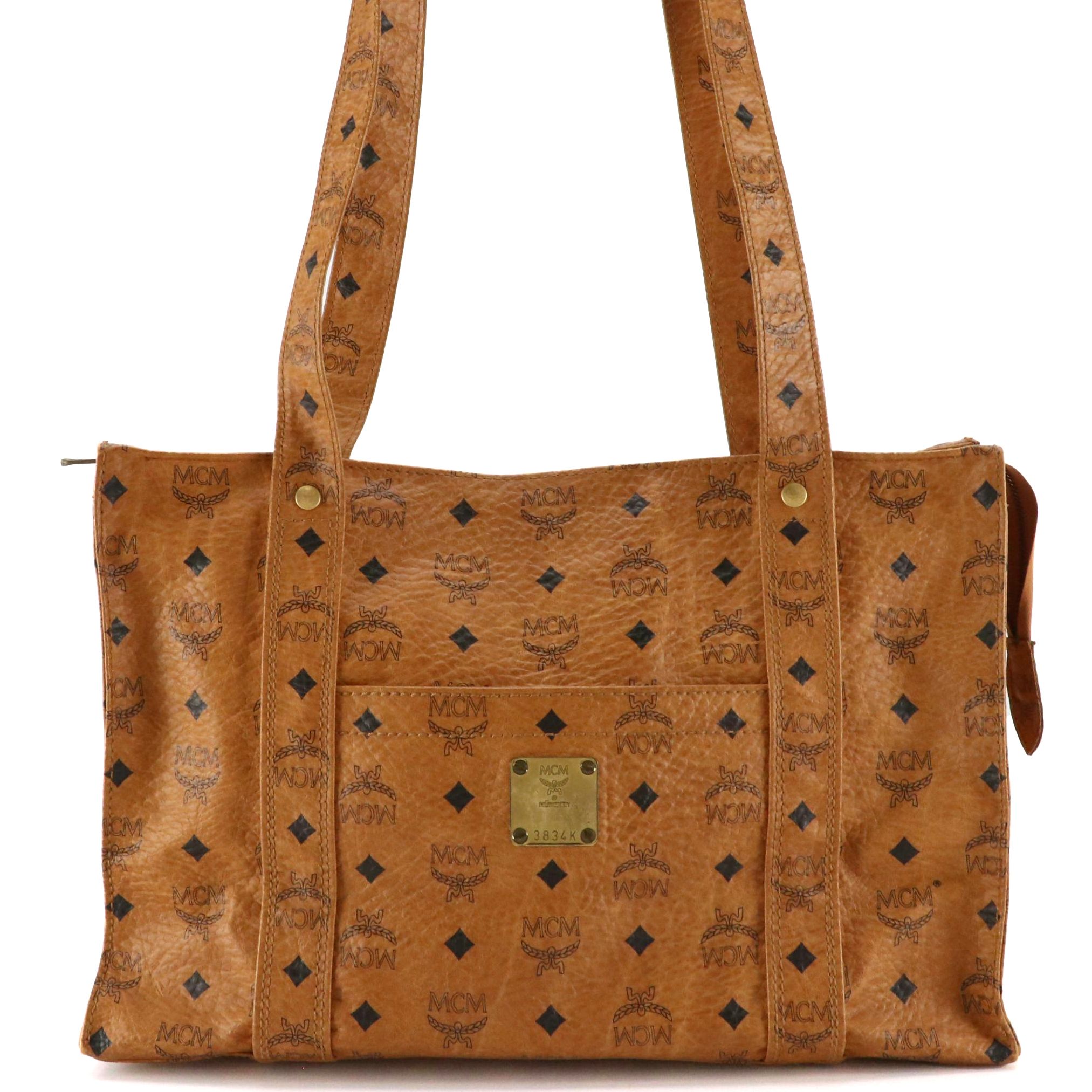MCM Zippered Shoulder Bag in Cognac Visetos Coated Canvas