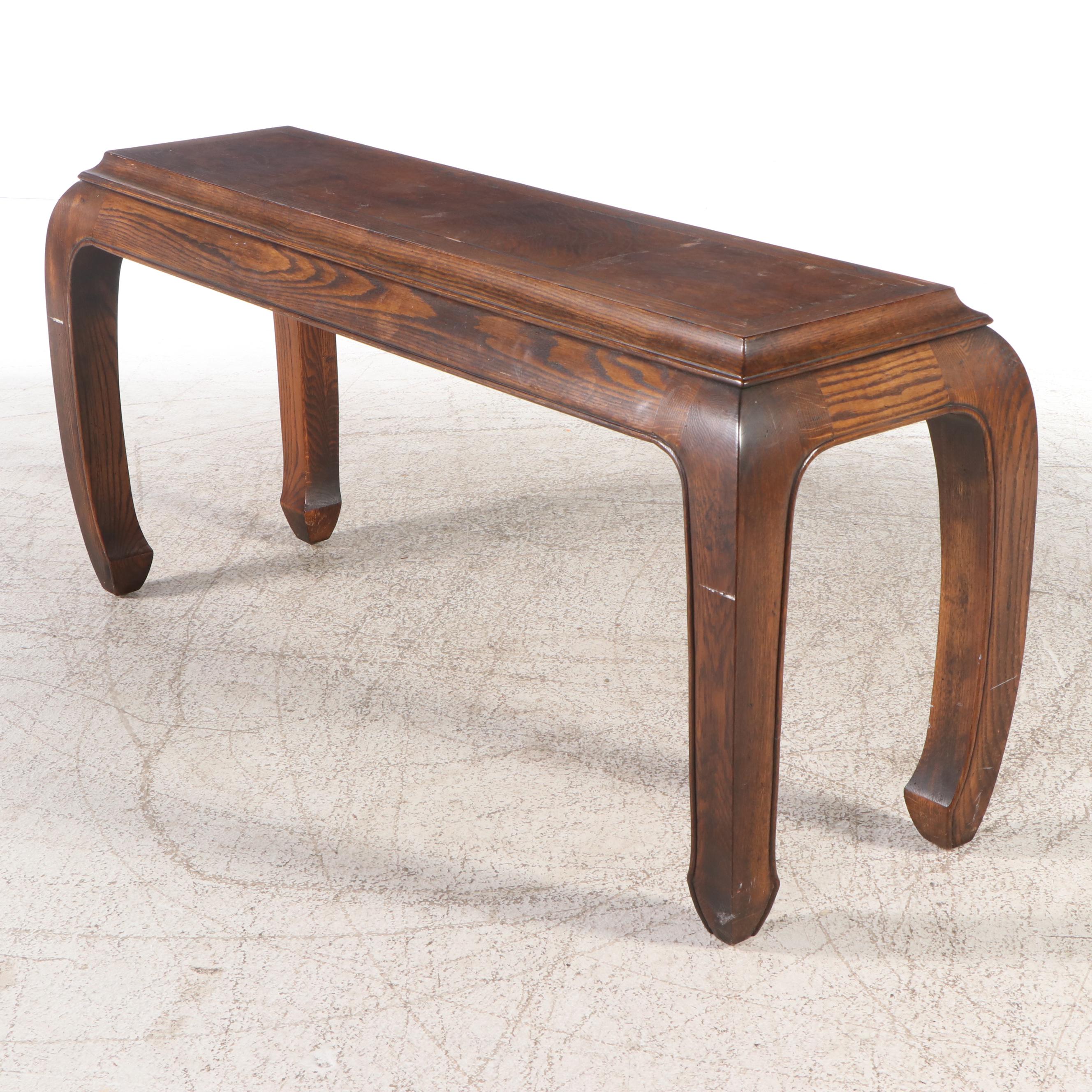 Chinese Style Oak and Burl Wood Console Table