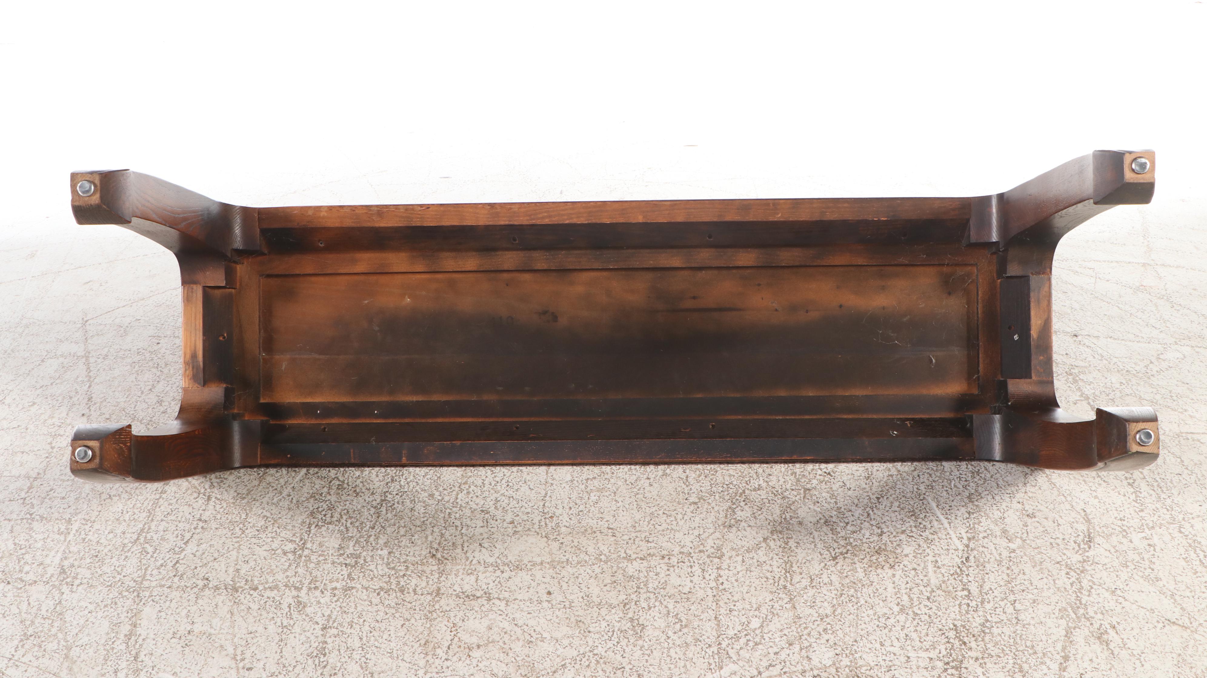 Chinese Style Oak and Burl Wood Console Table