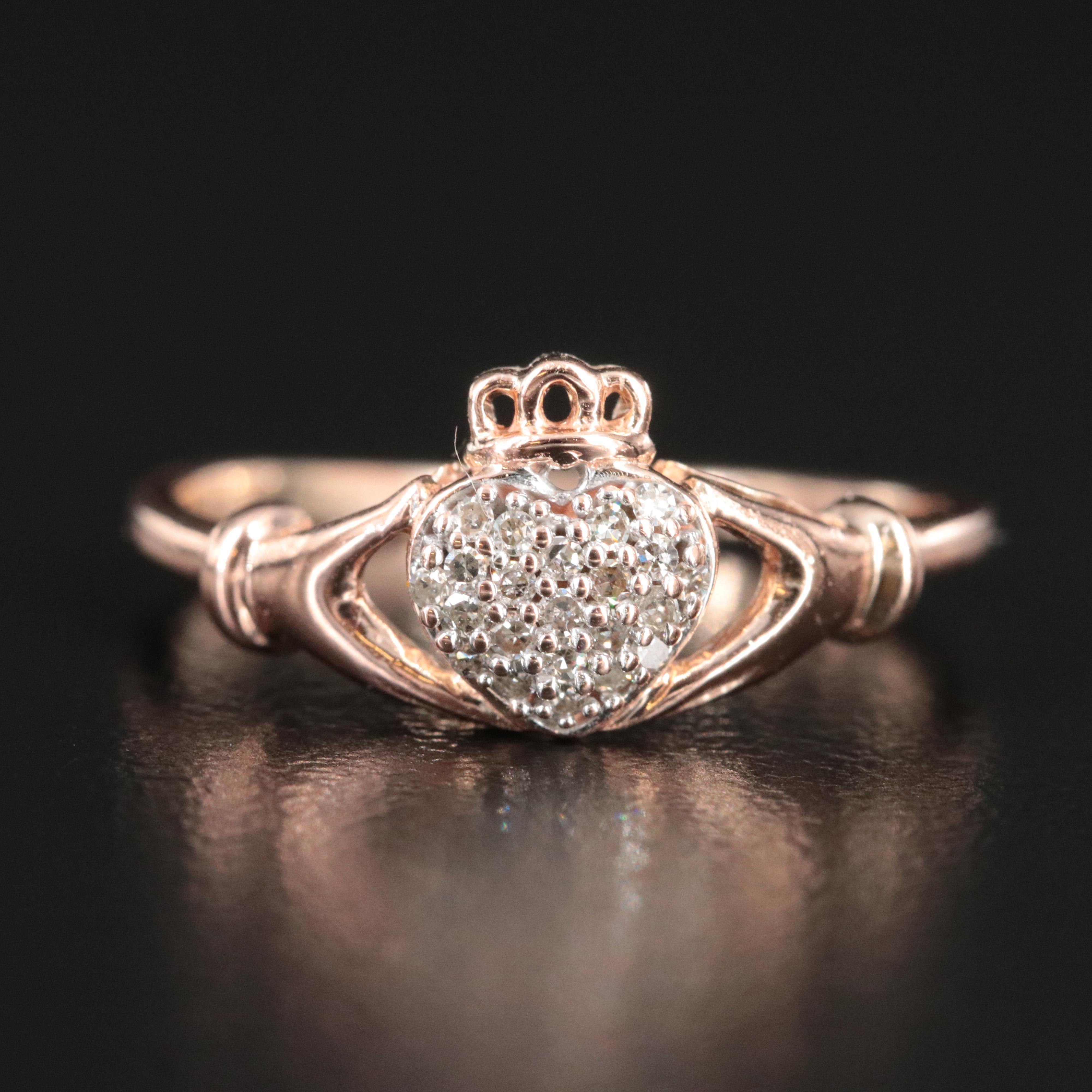 10K Rose Gold 0.12 CTW Diamond Claddagh Ring