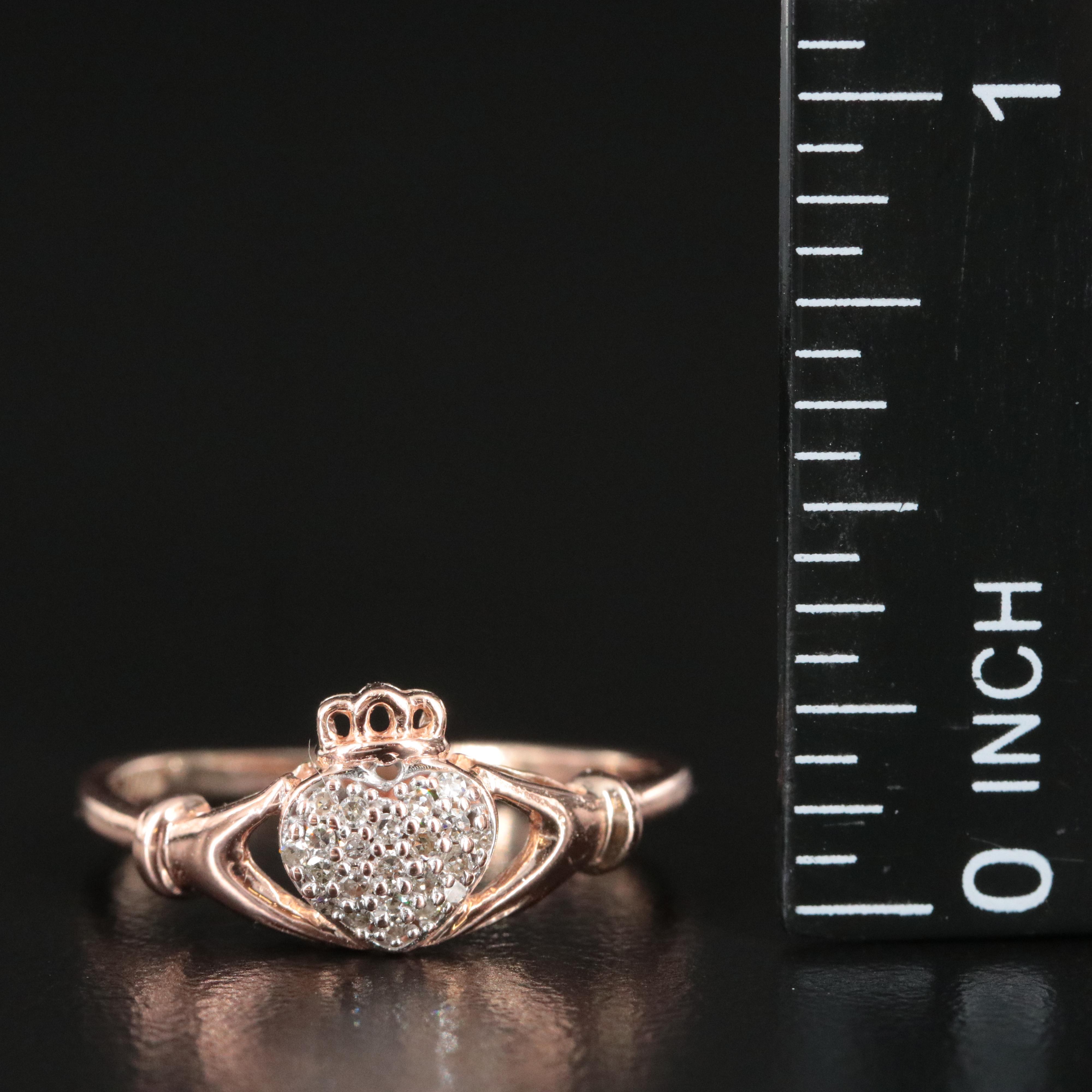 10K Rose Gold 0.12 CTW Diamond Claddagh Ring