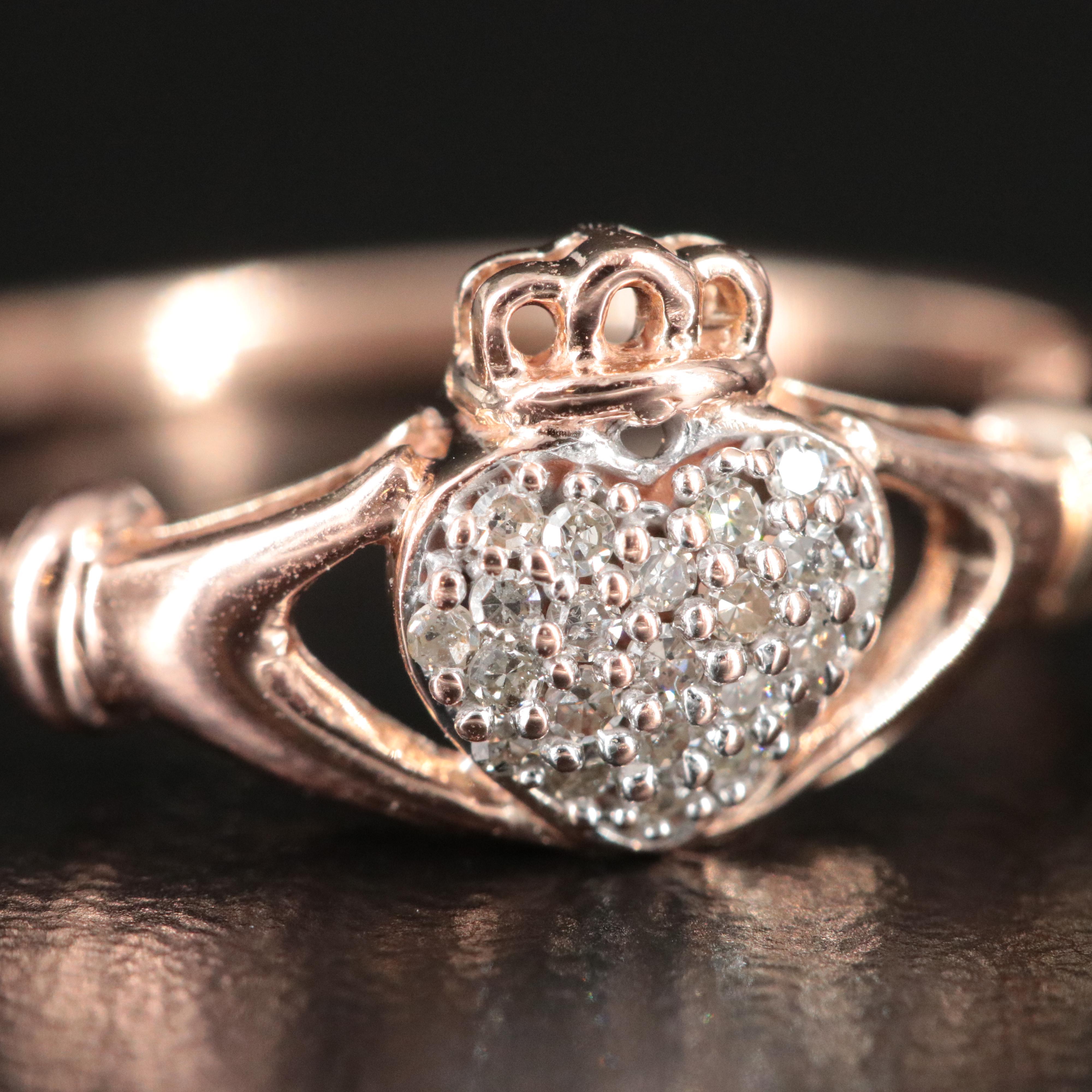 10K Rose Gold 0.12 CTW Diamond Claddagh Ring