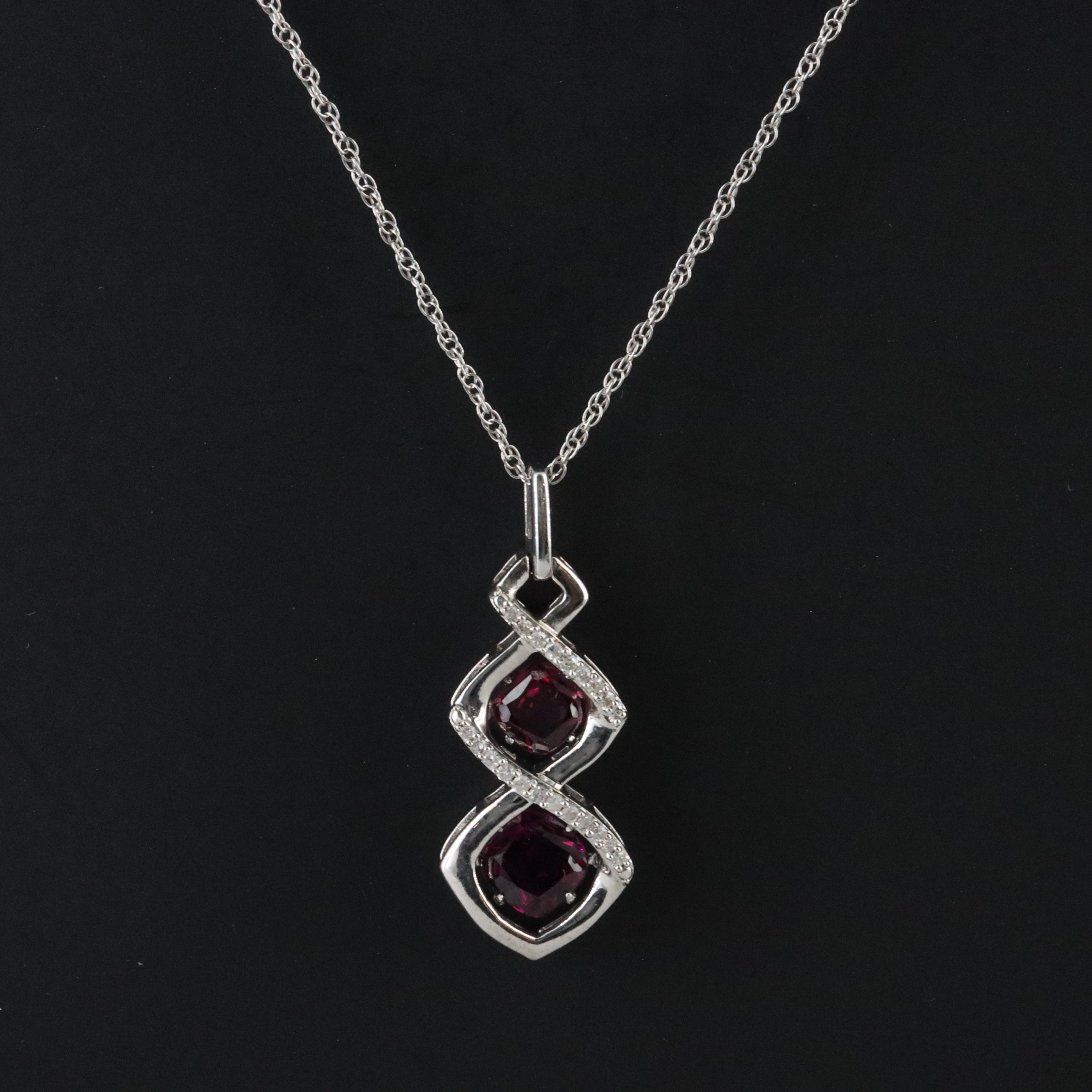 Sterling Garnet and Diamond Double Trembler Necklace