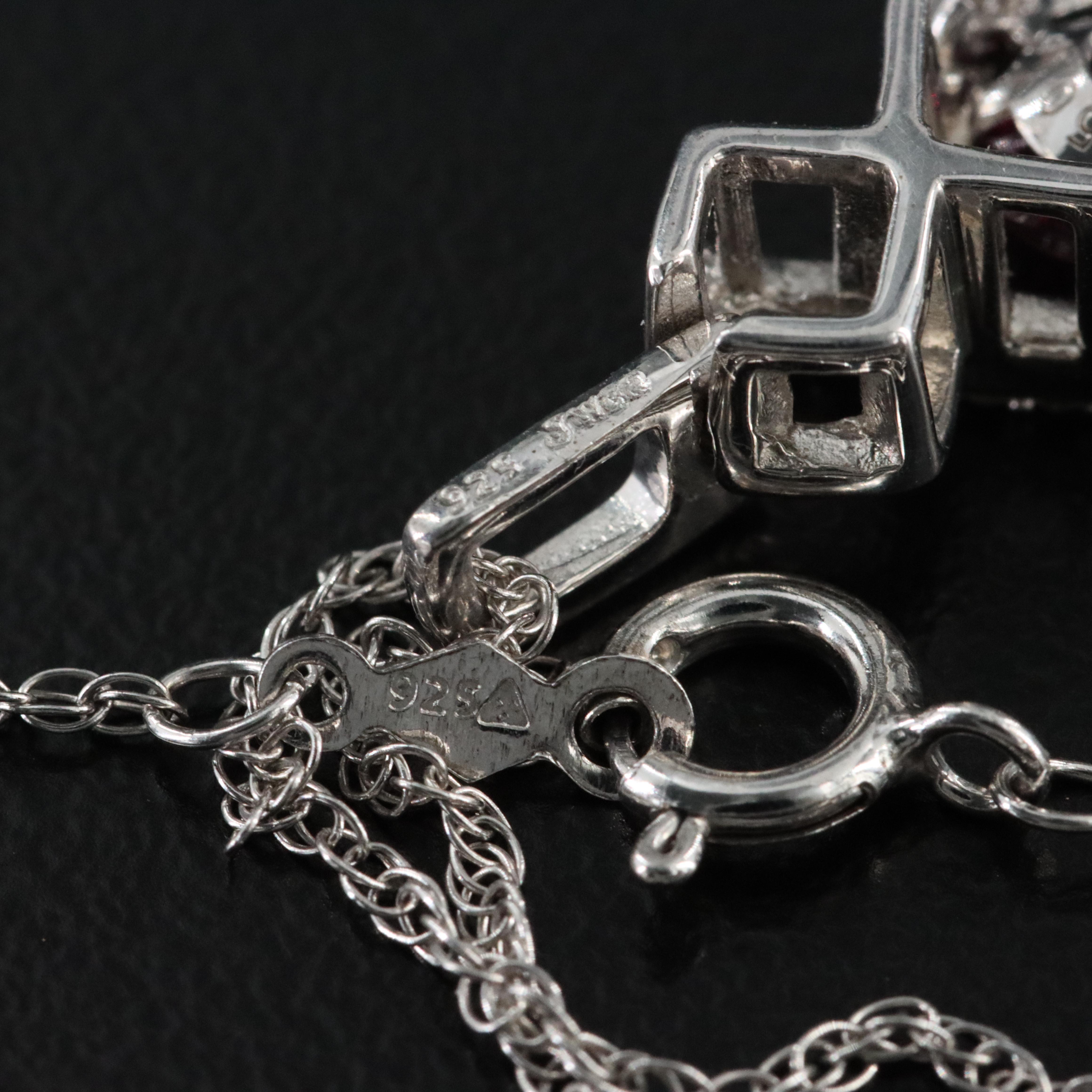 Sterling Garnet and Diamond Double Trembler Necklace