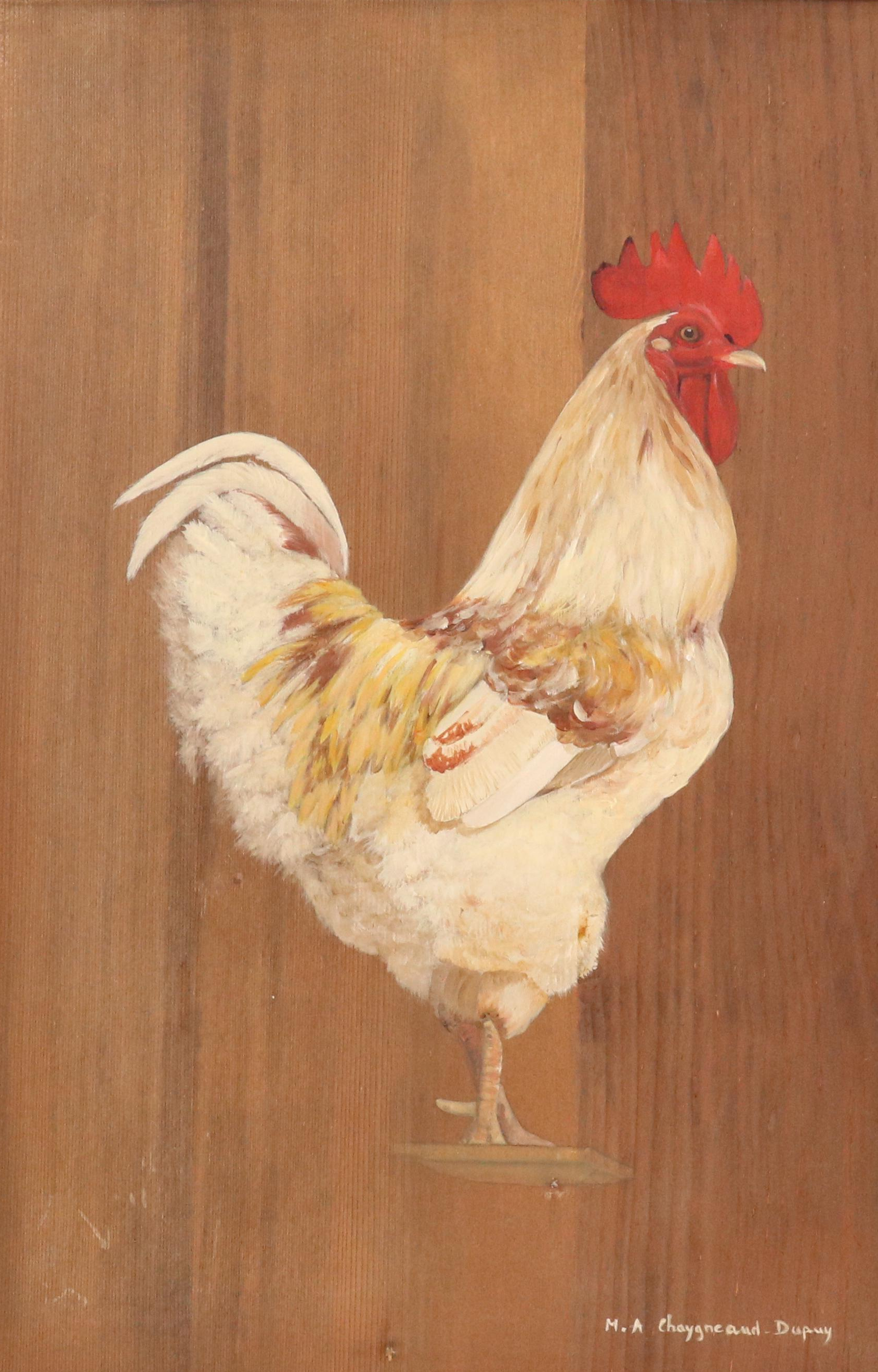 M. A. Chaygne and Dupuy Folk Art Rooster Oil Painting
