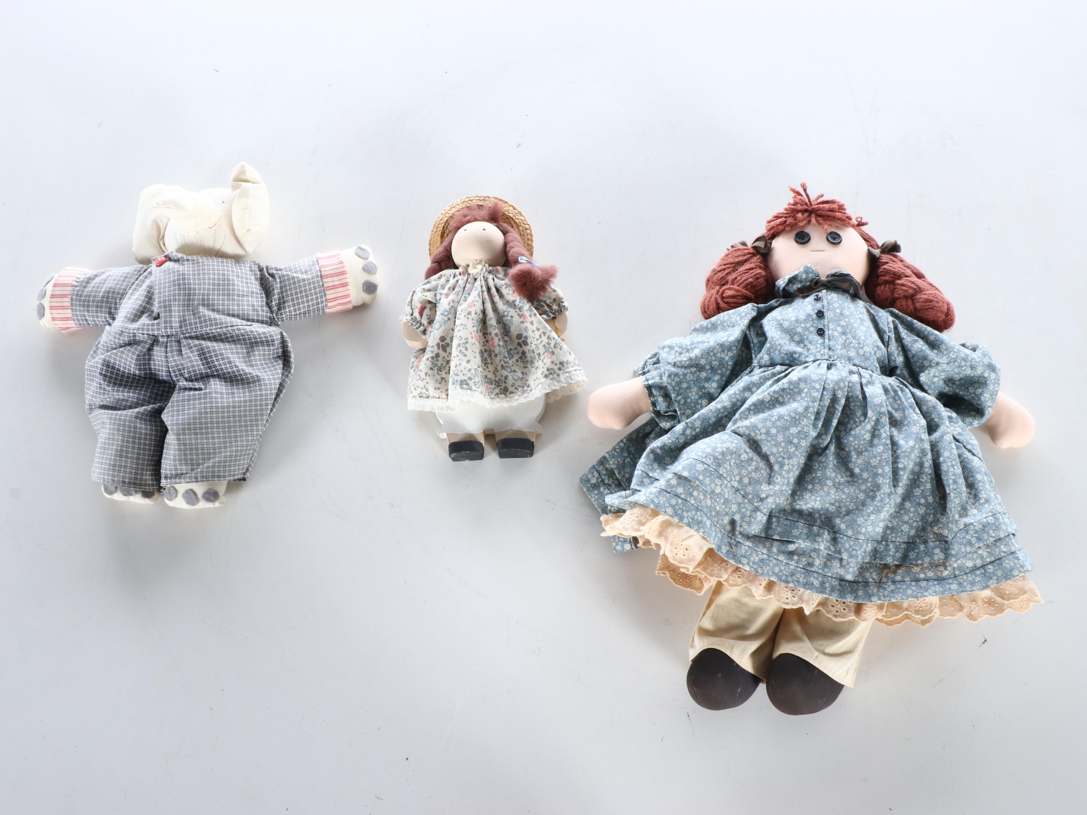 Late Victorian Child's Rocking Chair with Folk Art Style Dolls