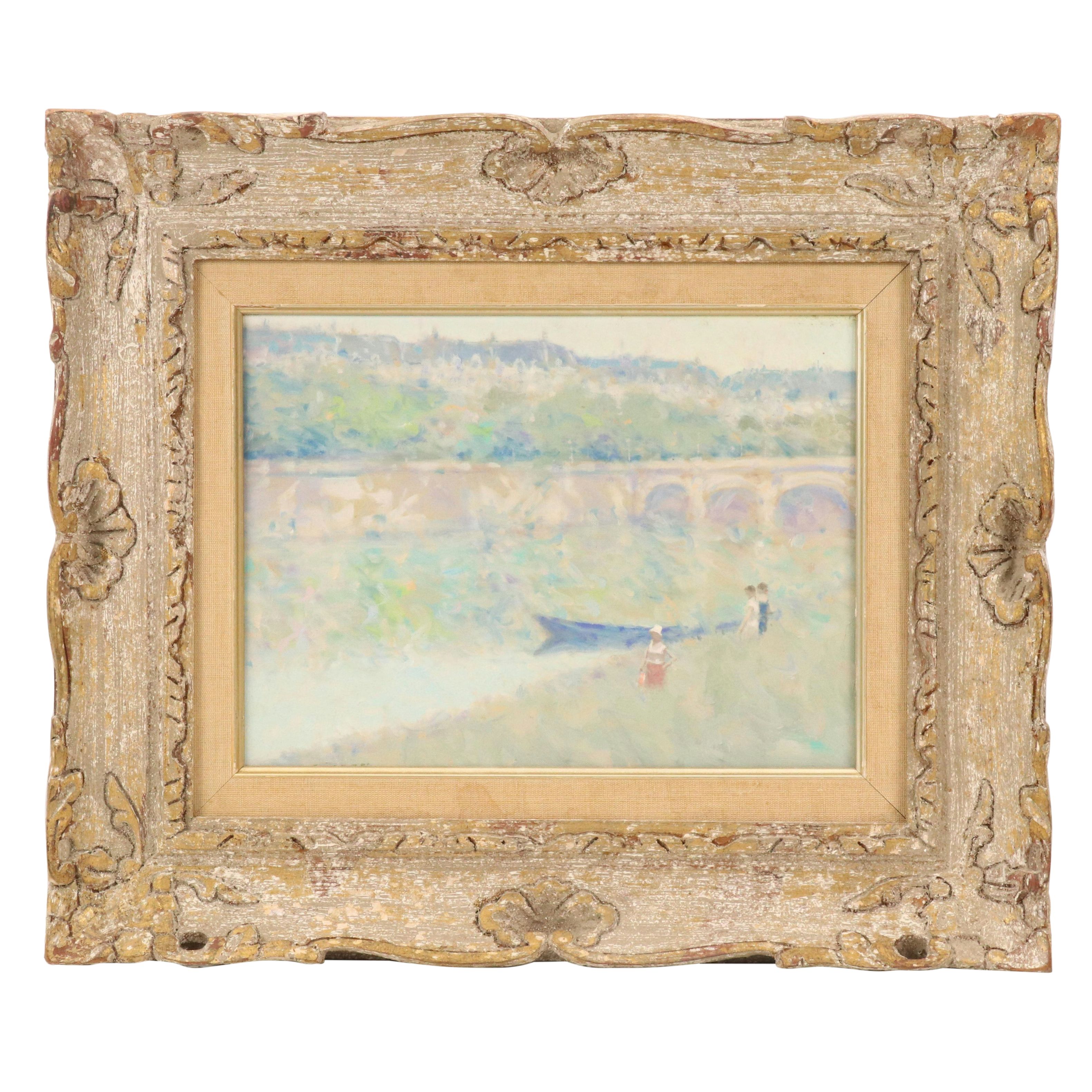 Impressionist Style River Landscape Oil Painting, Mid to Late 20th Century