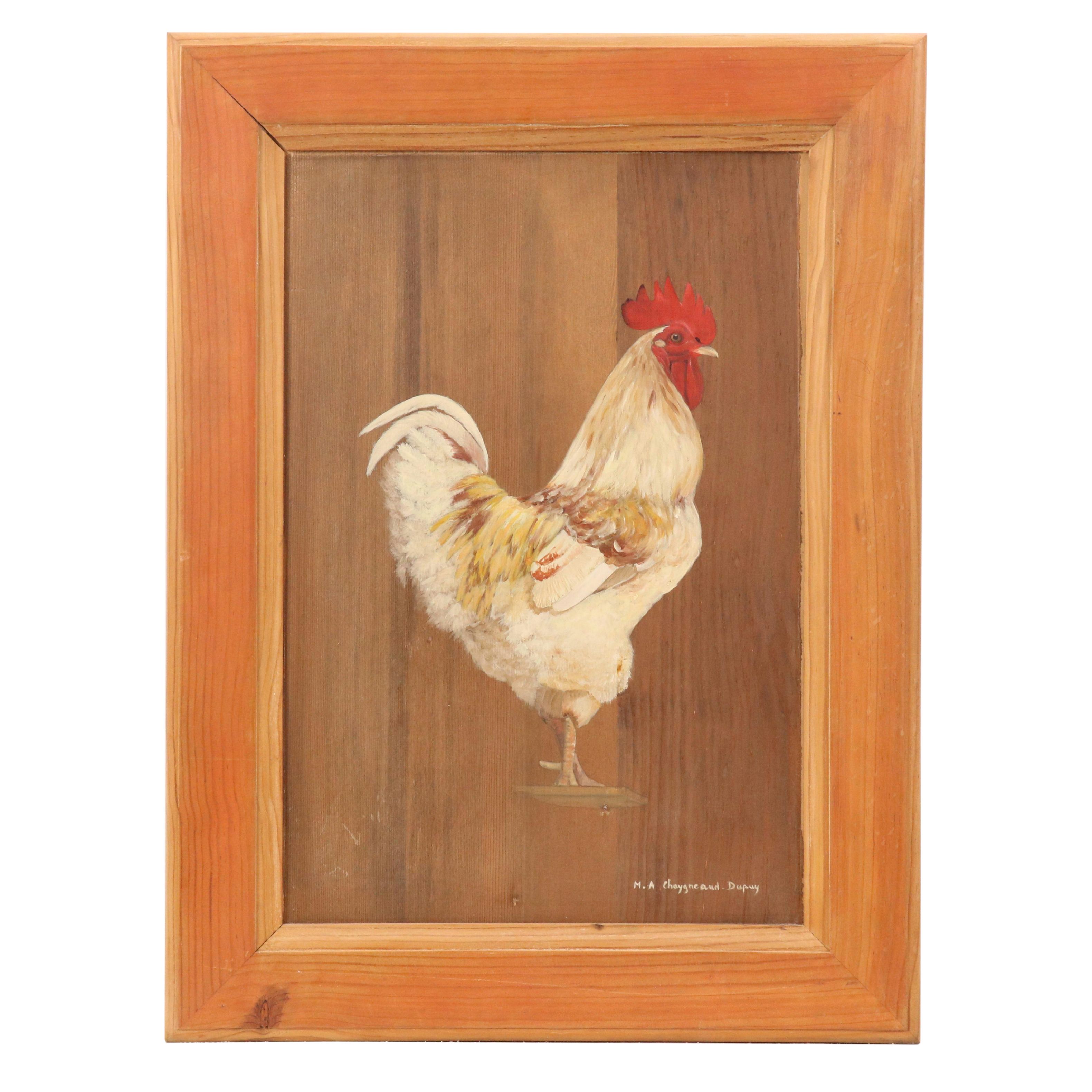 M. A. Chaygne and Dupuy Folk Art Rooster Oil Painting