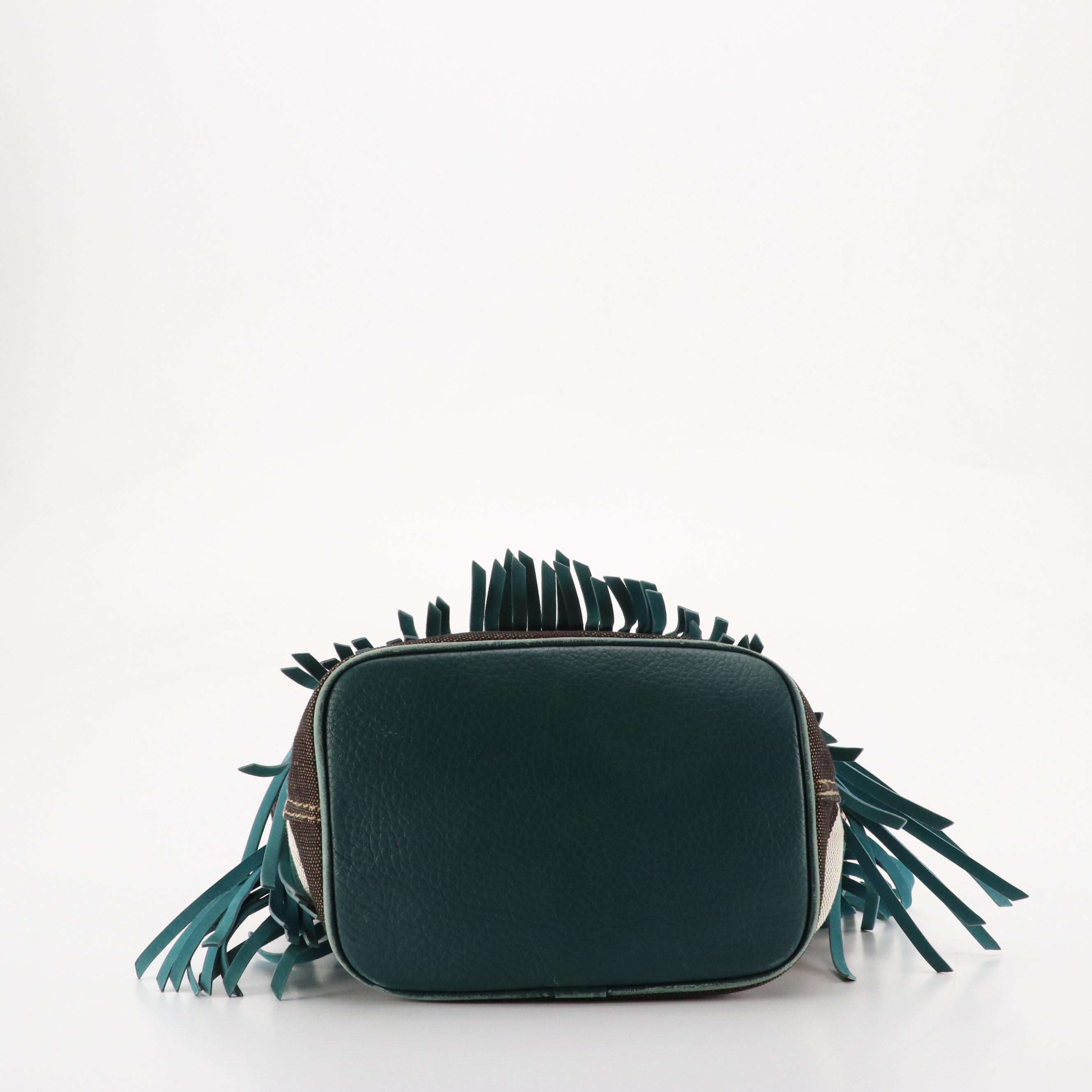 Burberry Ashby Belgrove Fringe Crossbody in Teal Leather and Giant Check Canvas