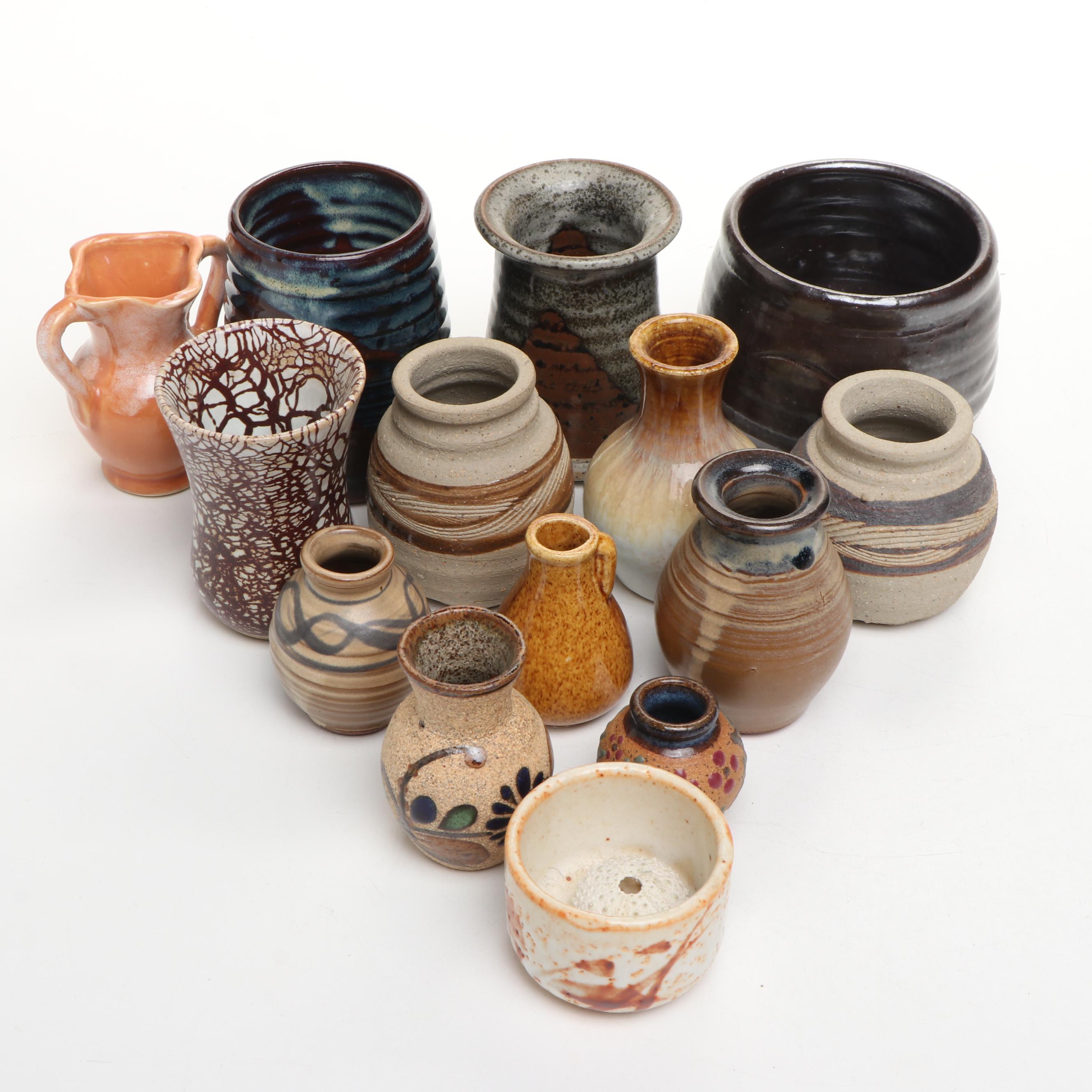 Artist Signed Art Pottery Cups, Bud Vases, and Bowls
