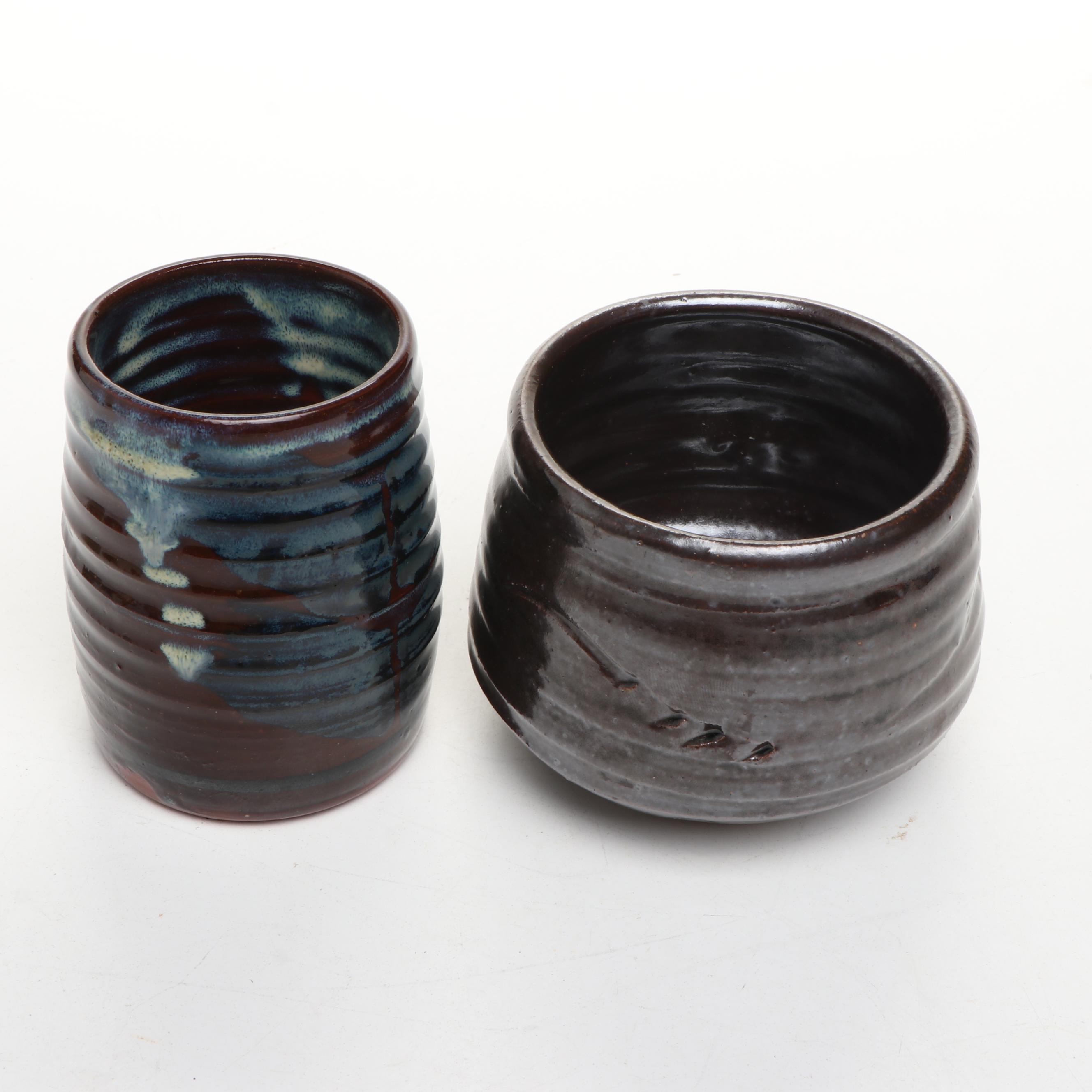 Artist Signed Art Pottery Cups, Bud Vases, and Bowls