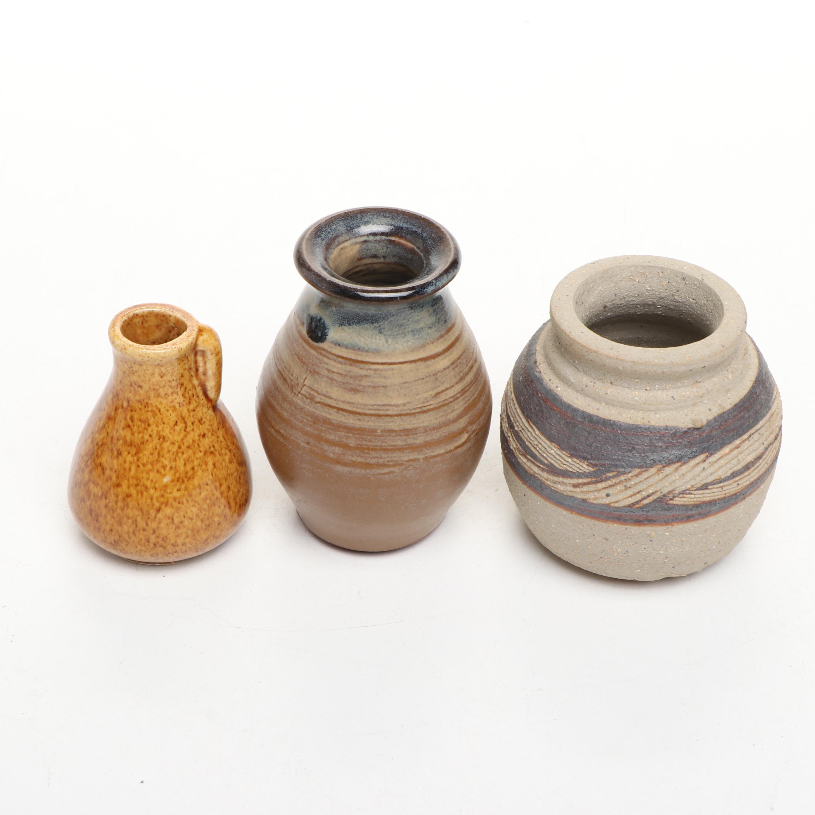 Artist Signed Art Pottery Cups, Bud Vases, and Bowls