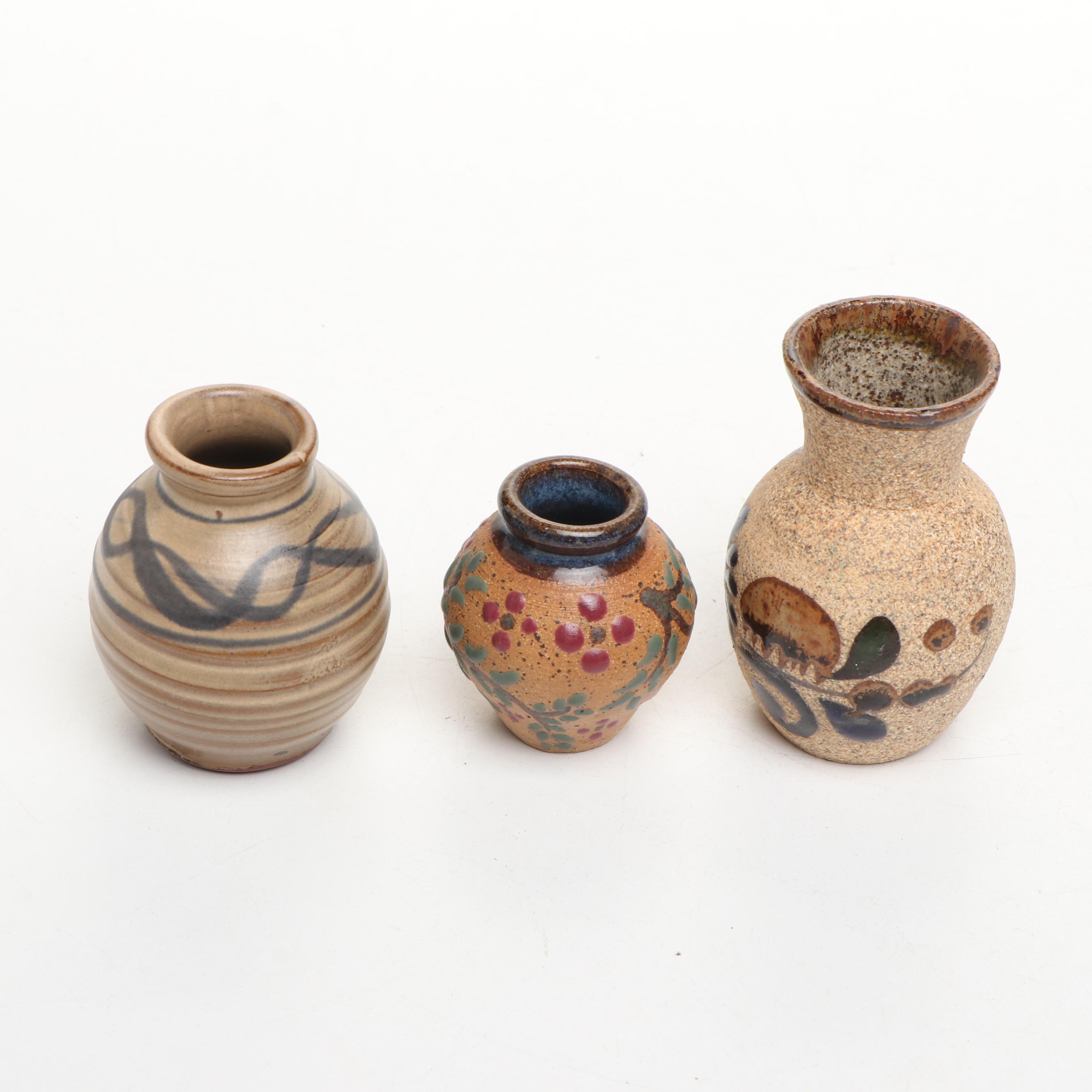 Artist Signed Art Pottery Cups, Bud Vases, and Bowls