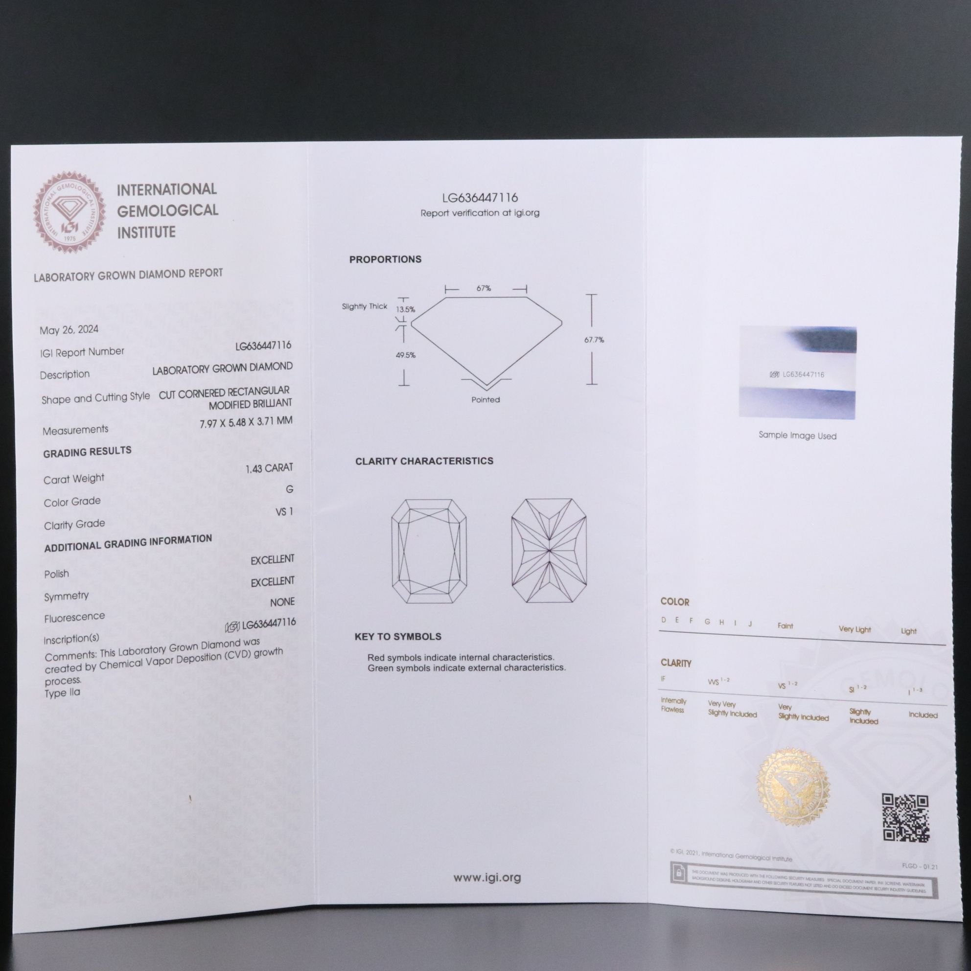 Loose 1.43 CT Lab Grown Diamond with IGI Report