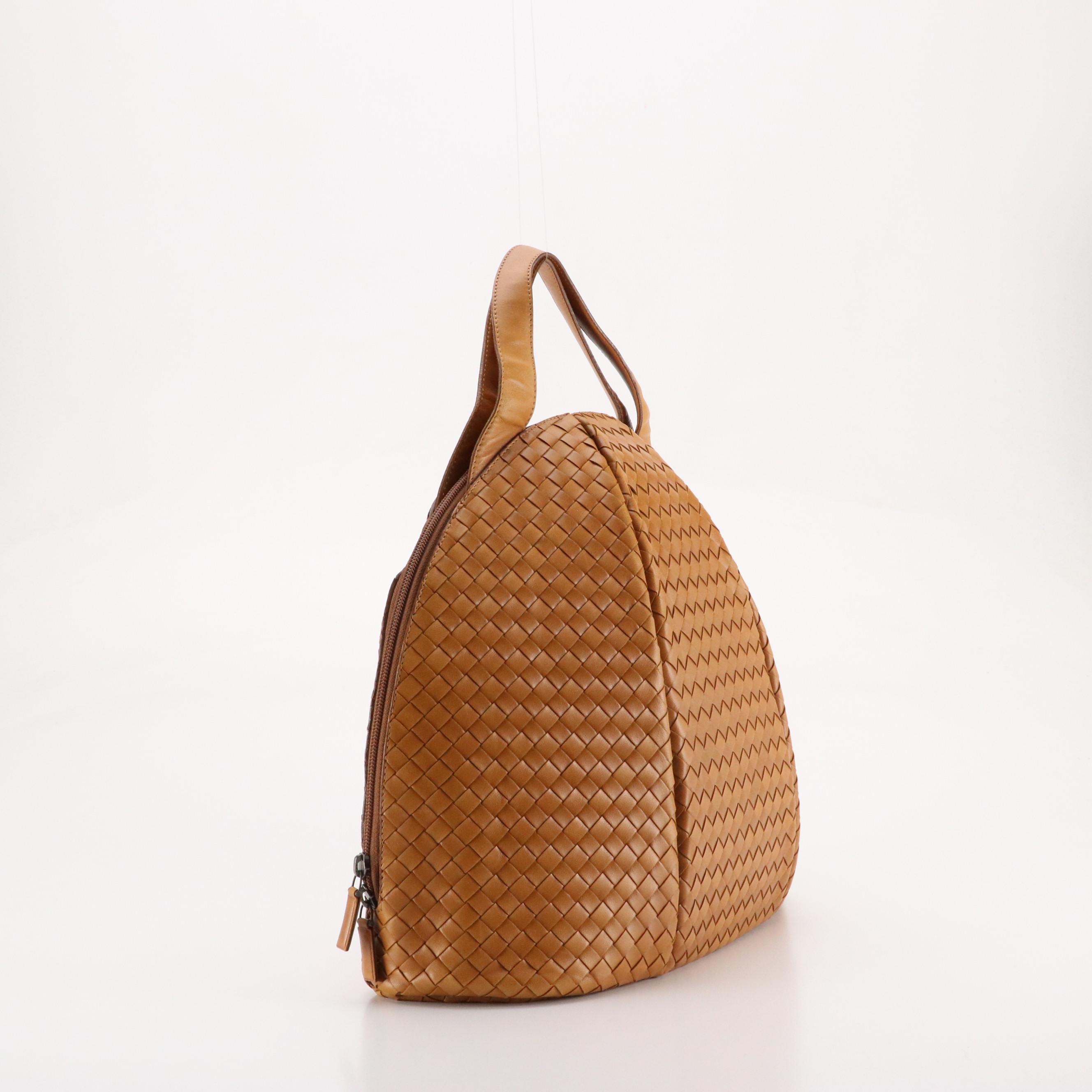 Bottega Veneta Domed Top Handle Satchel in Caramel Brown Intrecciato Leather