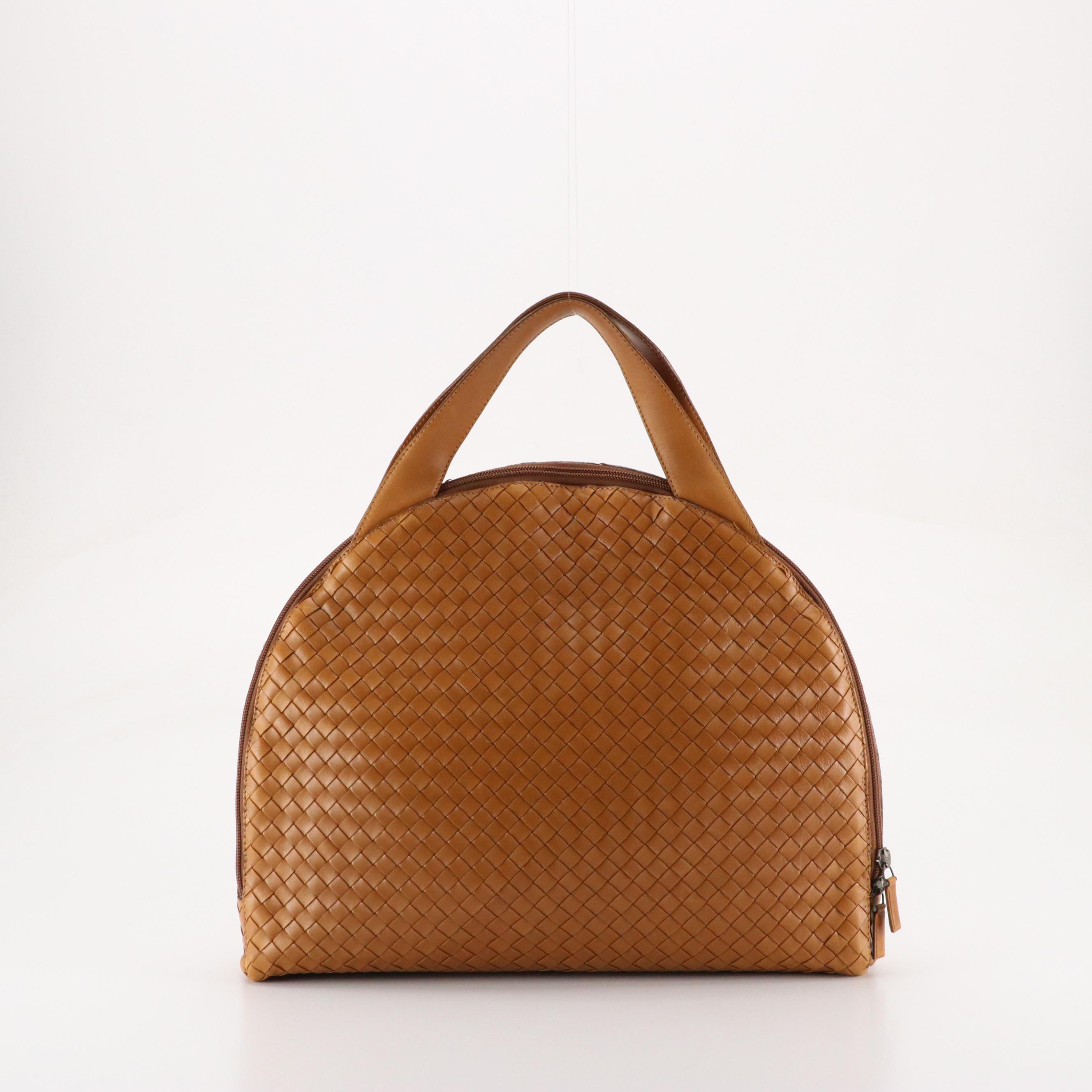 Bottega Veneta Domed Top Handle Satchel in Caramel Brown Intrecciato Leather