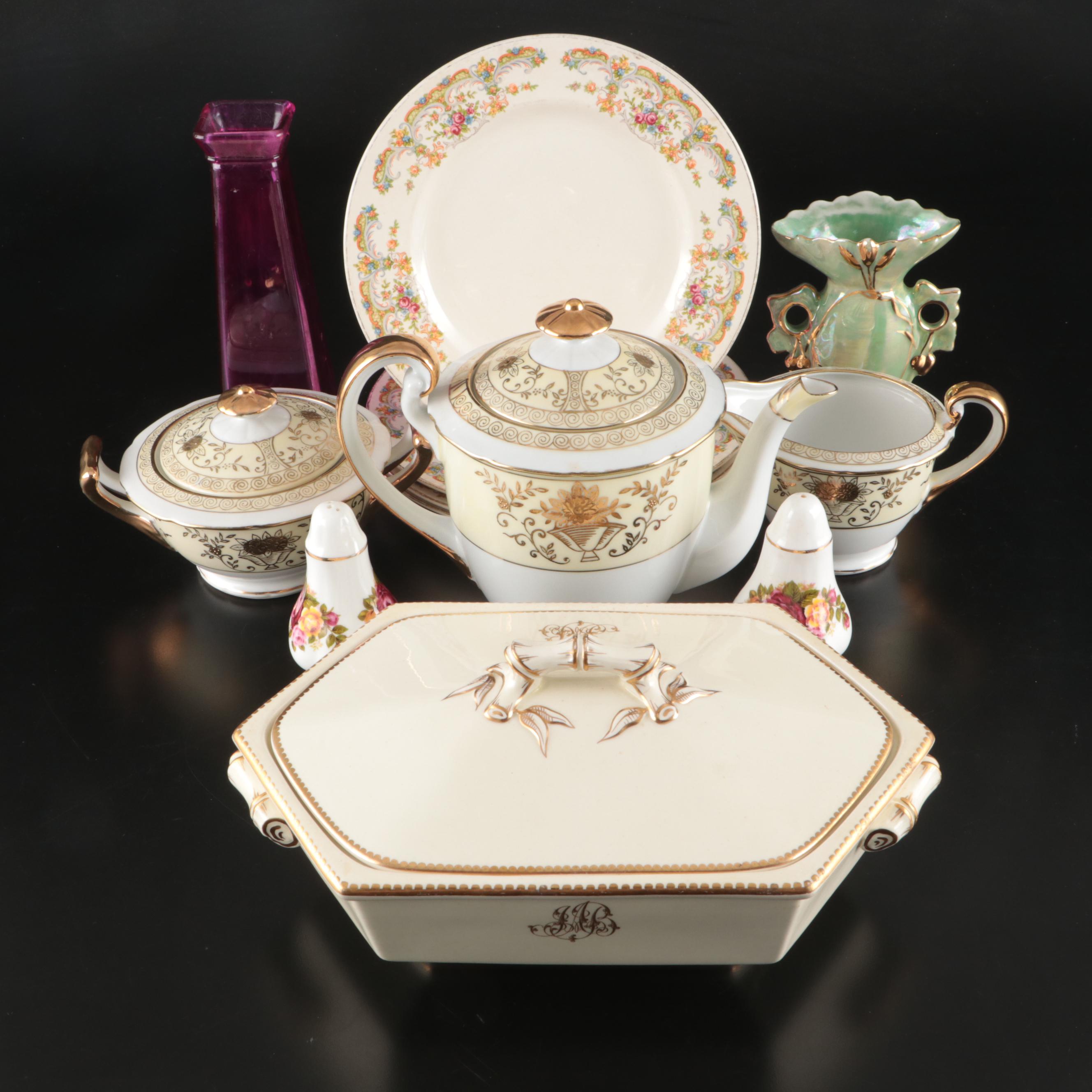 Homer Laughlin "Mauvette" Salad Plates and Other Vintage Ceramic Tableware